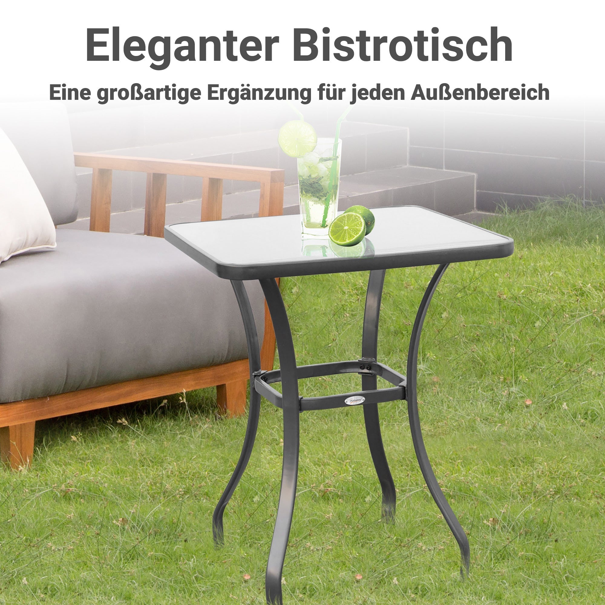 Gartentisch quadratisch Glas wetterfest schwarz