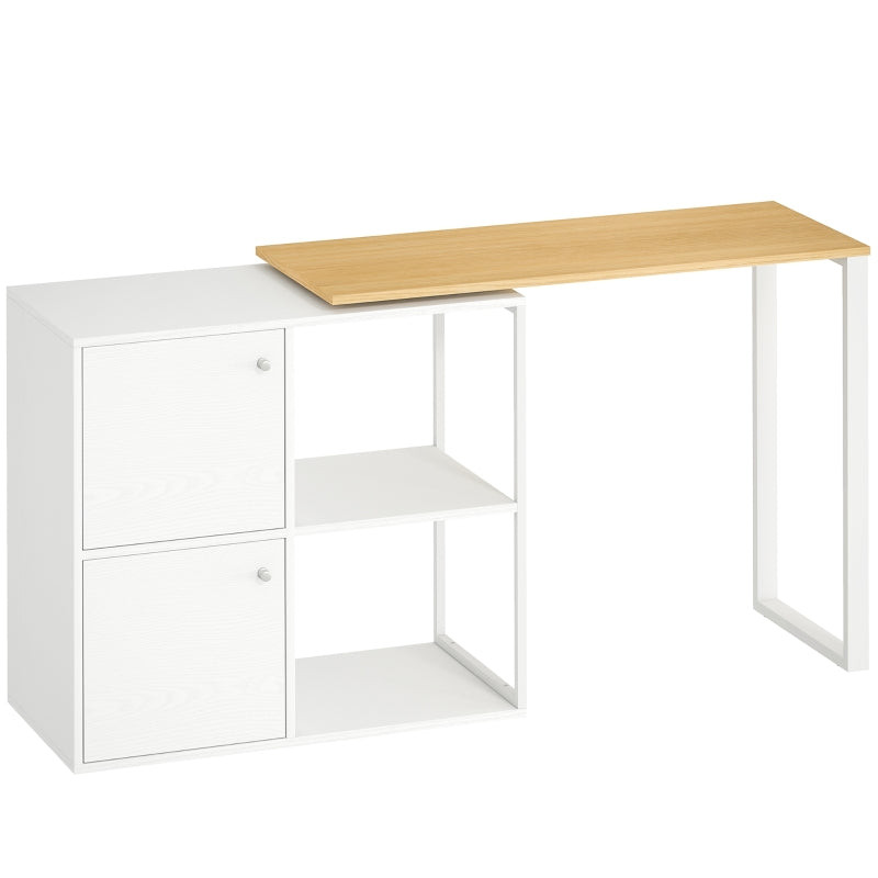 L-shaped Desk, 360° Rotating Corner with 2 Cabinets & 2 Shelves, White