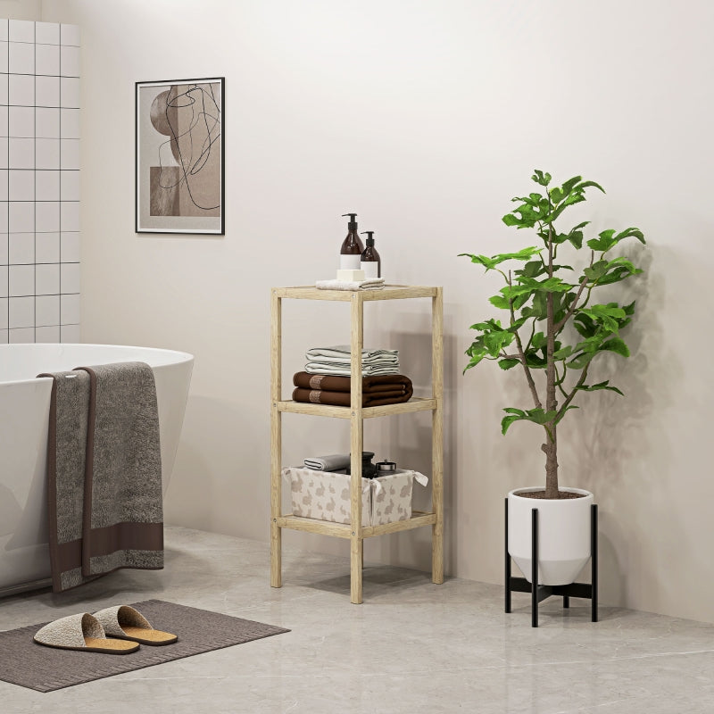 Three-Tier Bathroom Shelf Storage Unit - Natural Bamboo