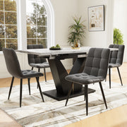Dining Set 5-Piece Extendable Table 4 Velvet Chairs - White Marble/Grey