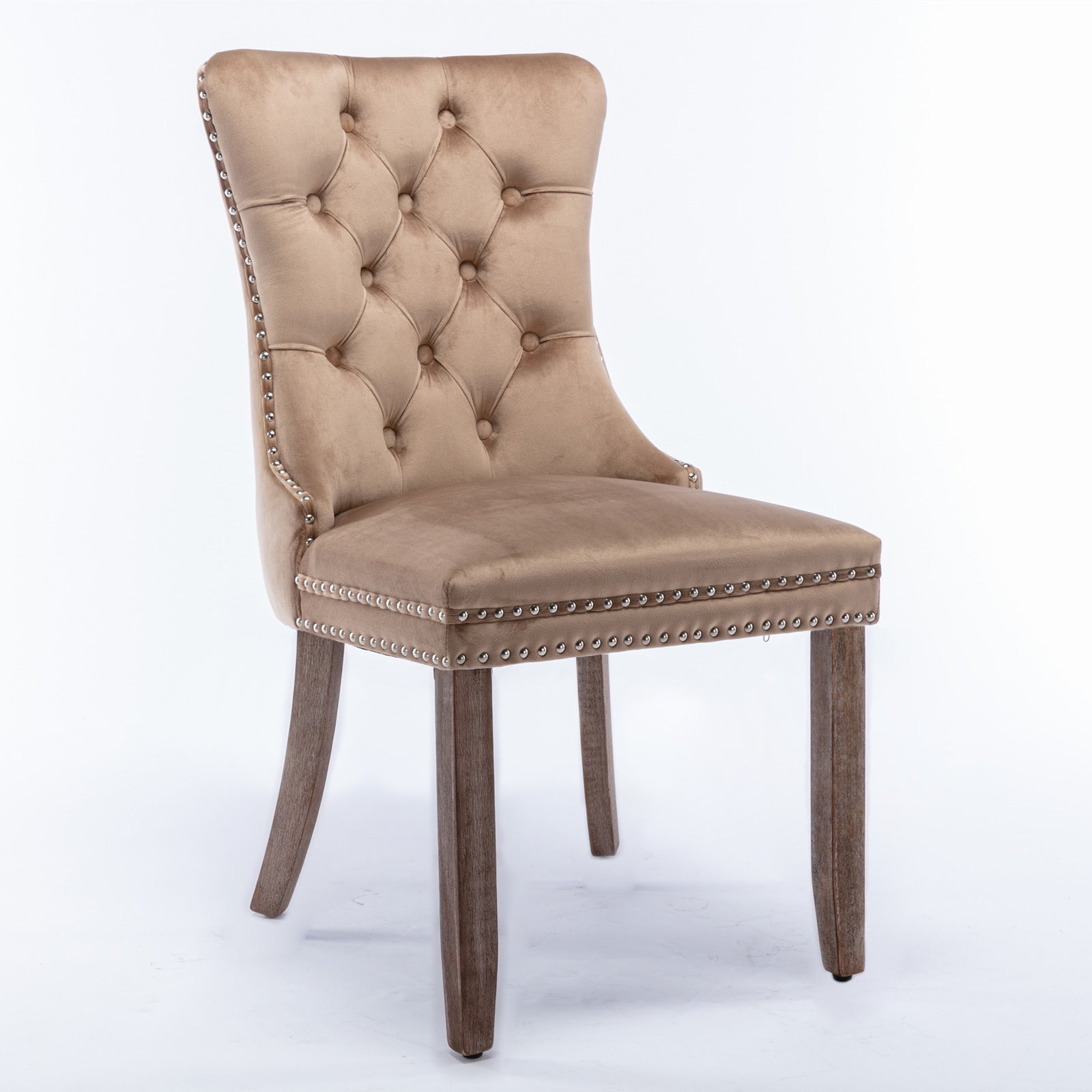 Nikki Collection Tufted Velvet Dining Chair Nailhead Trim 2-Pc Set - Khaki