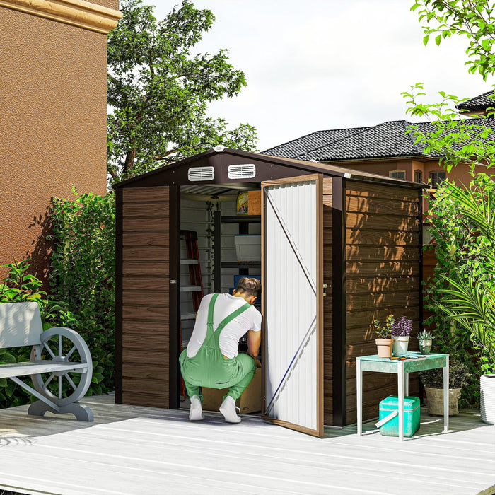 Garden Shed, 4 x 6ft Galvanised Steel with Lock and Gloves - Oak