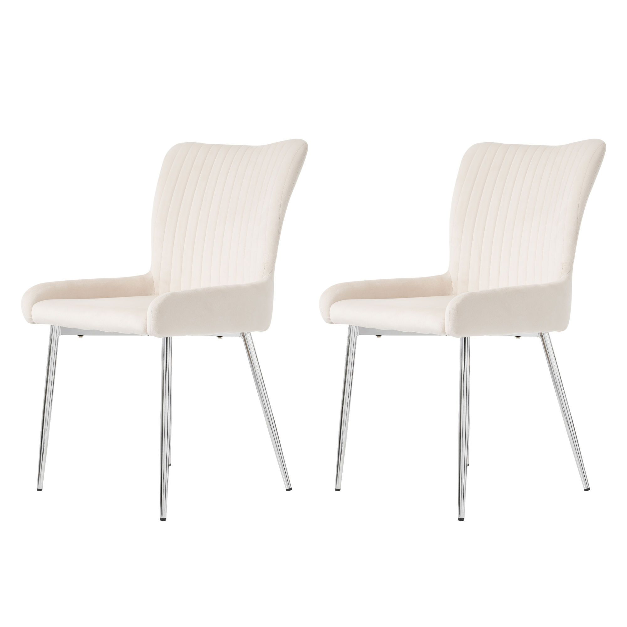 Velvet Dining Chair Set of 2 with Lumbar Support and Silver Metal Legs, Beige