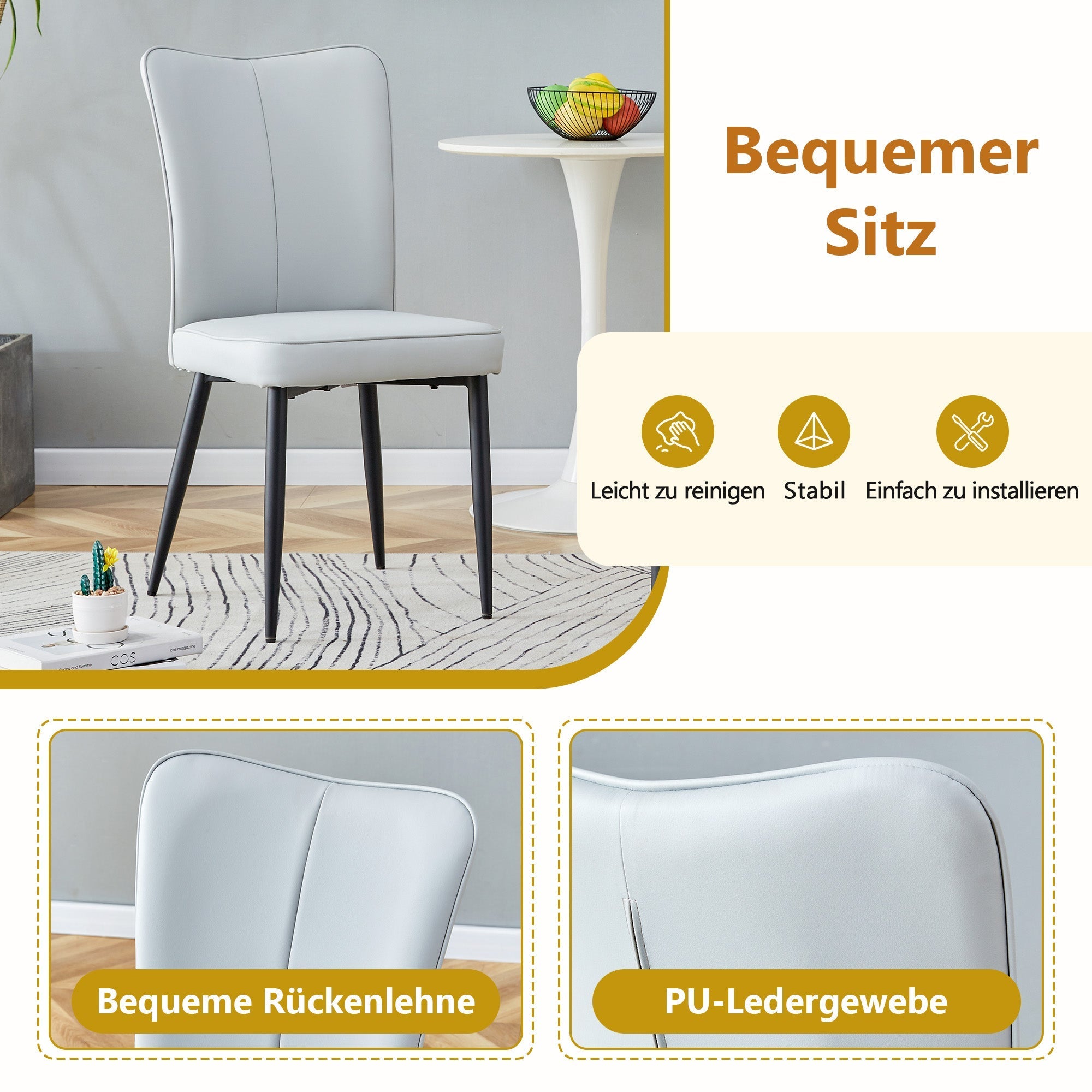 Dining Table Set 160cm Rectangular with Storage & 6 Chairs Light Grey PU Leather/Black Metal