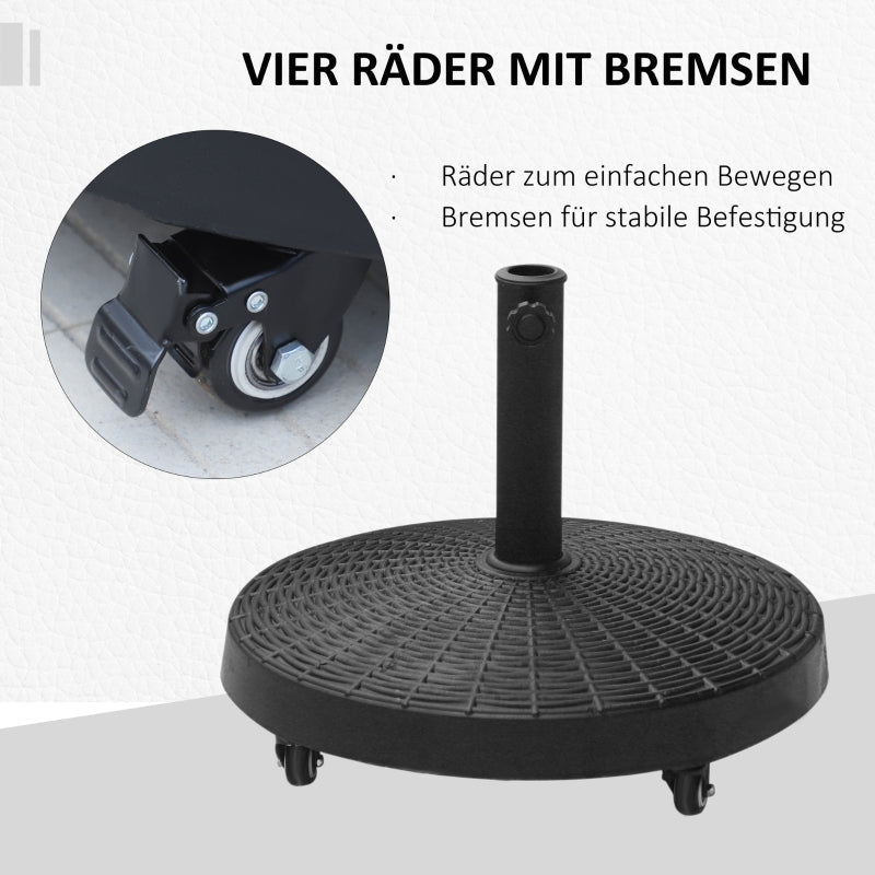 Parasol Base 25kg Rattan Look Wheels for Ø38/48mm Umbrellas, Resin & Metal