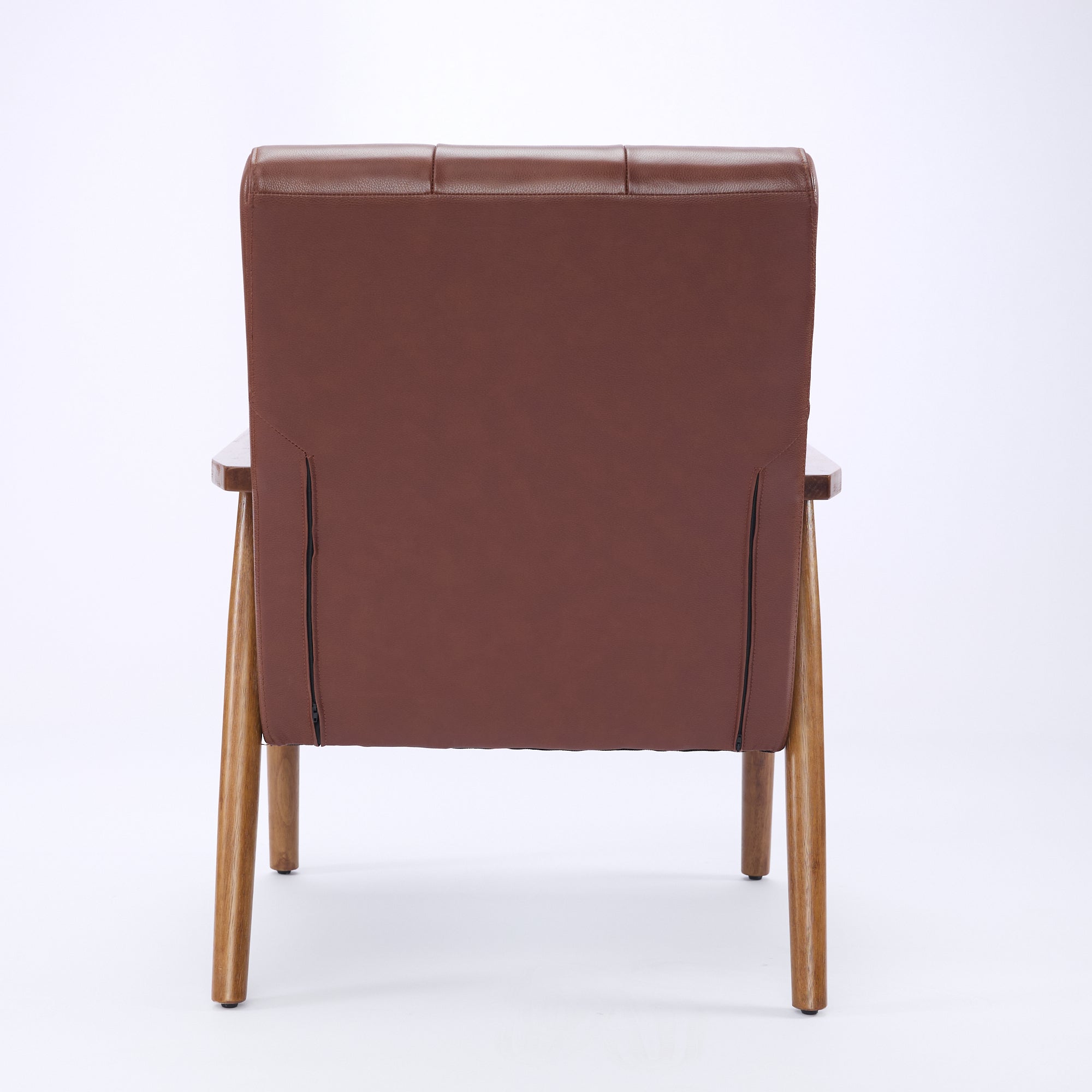 Lounge Chair Genuine Leather Walnut Armrests Rubberwood Legs - Brown