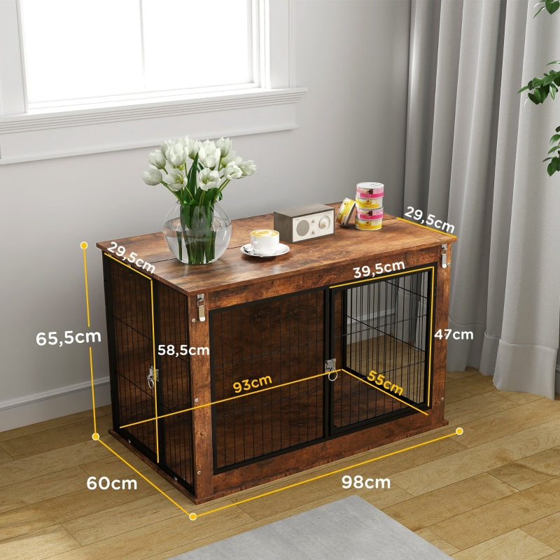 Dog Crate, 2-Door Lockable, Brown