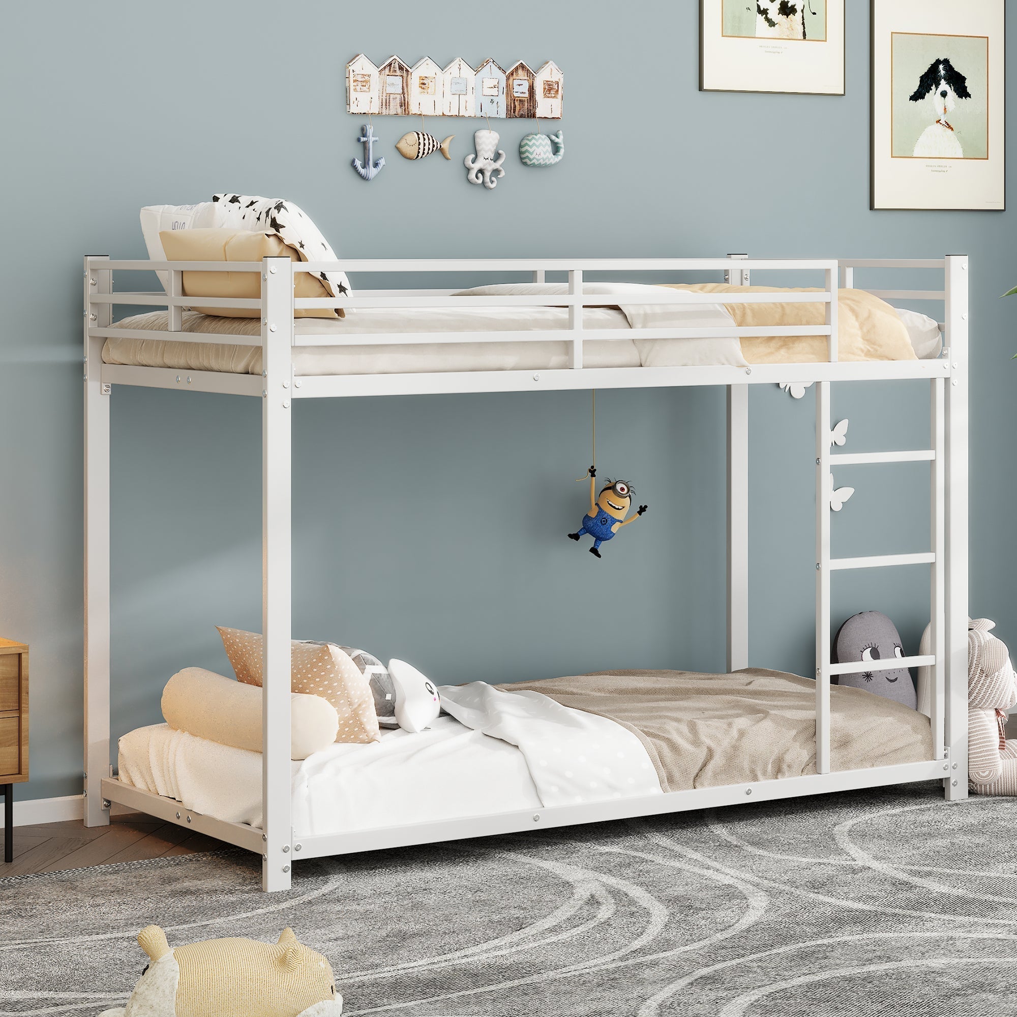 Bunk Bed 90x200cm Classic Iron Frame - White