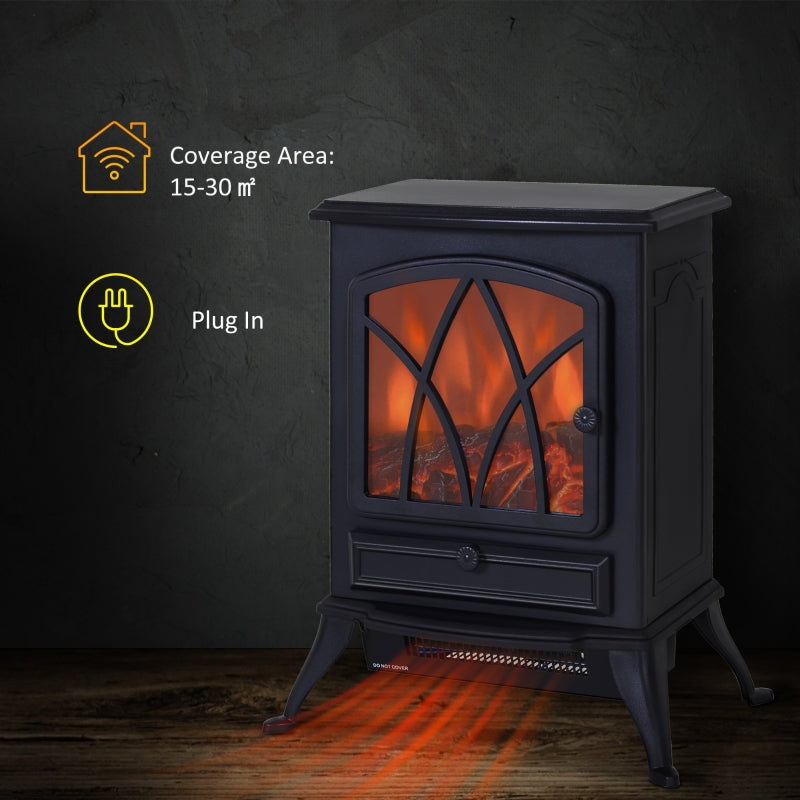 Electric Stove Heater, Realistic Flame Effect 2000W Portable Freestanding with Adjustable Thermostat, Black