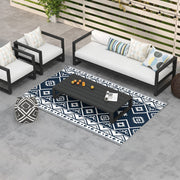 Reversible Outdoor Rug 182x274cm Water-Repellent Camping with Carrying Bag, Plastic Dark Blue & White