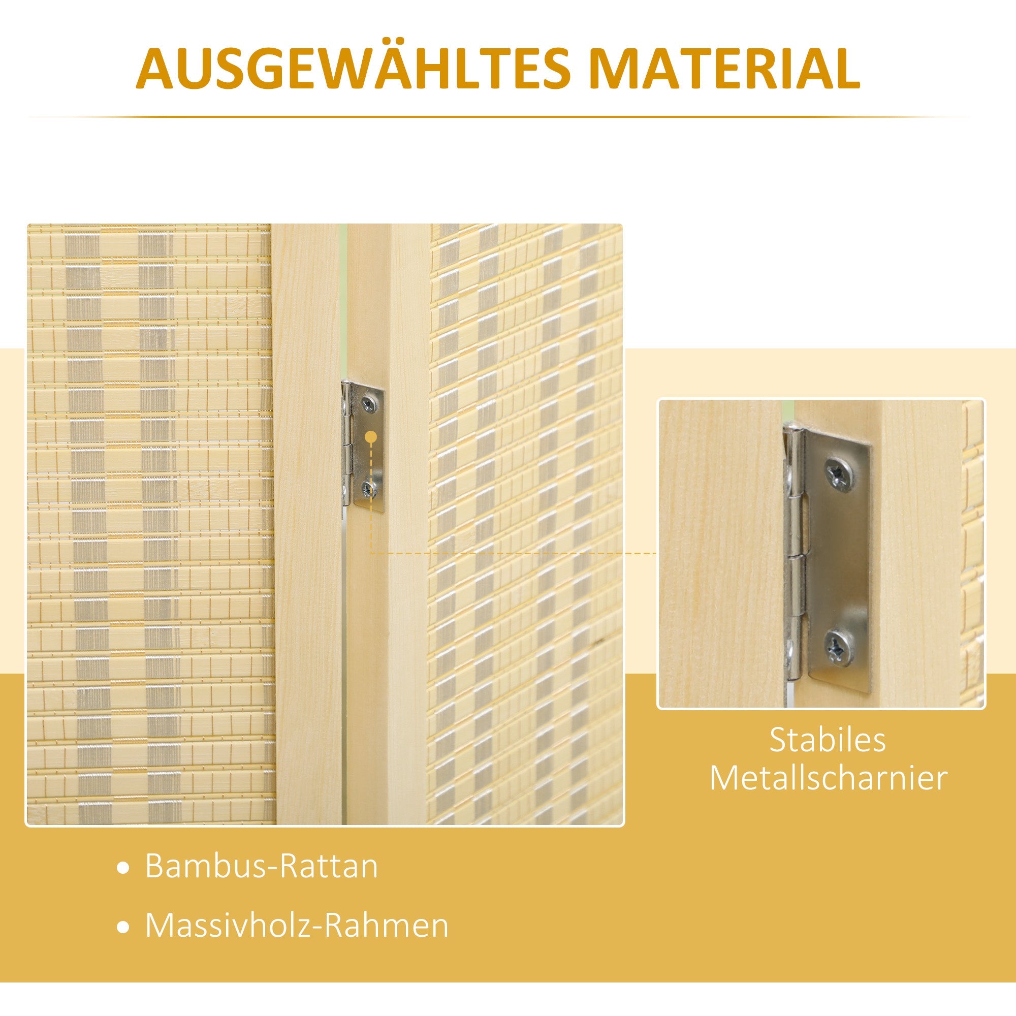 Folding Screen 4-Panel 180x180cm Room Divider, Bamboo Natural