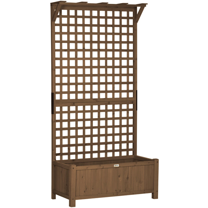 Raised Bed Planter with Drainage Holes and Trellis, Brown Wood