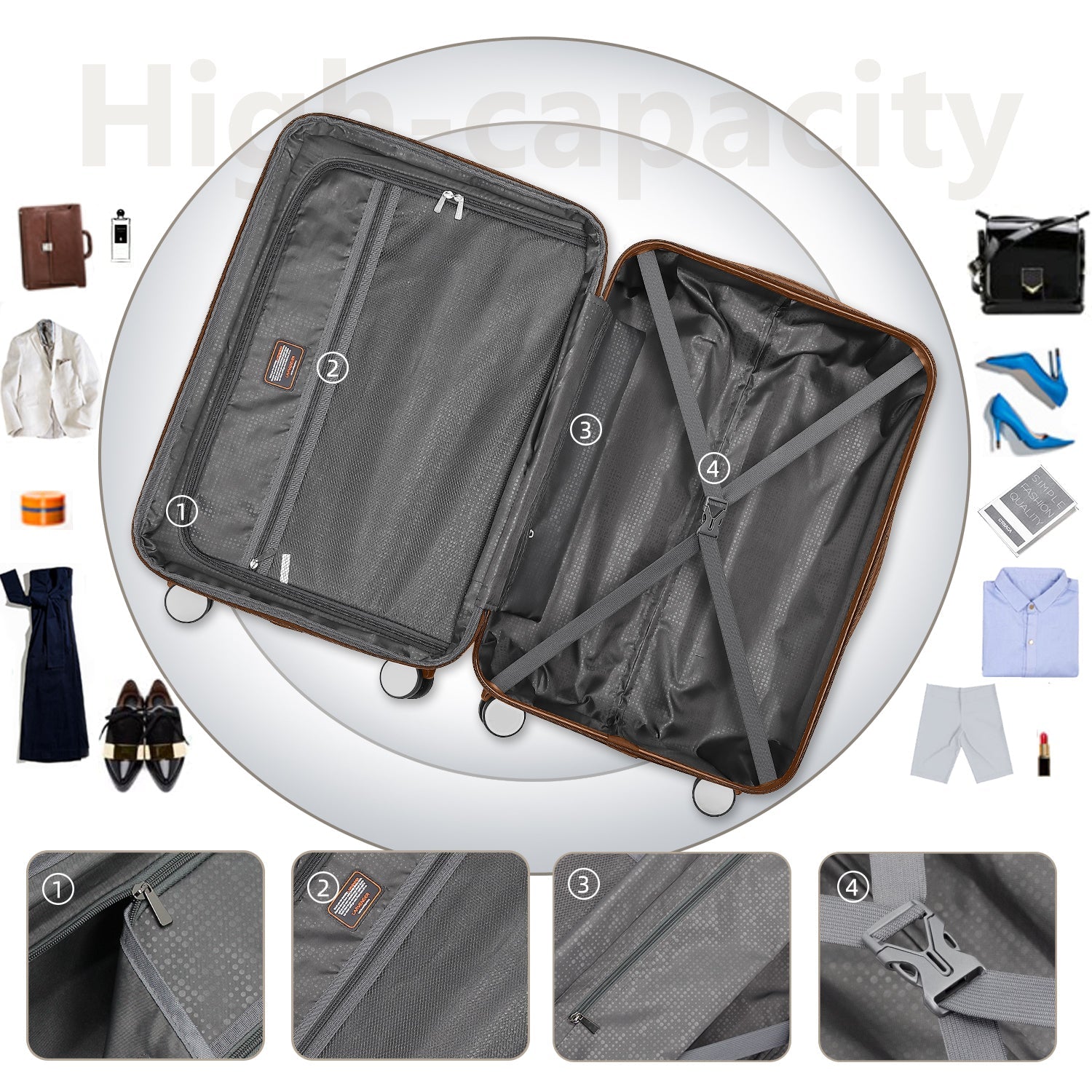 Luggage Sets 6 Piece Hardside Expandable with Spinner Wheels, Cream