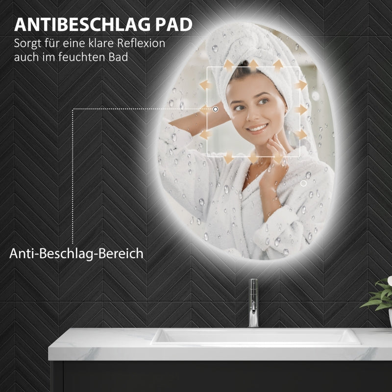 Asymmetrical Bathroom Mirror, LED Light, Smart Touch, Anti-Fog, Silver