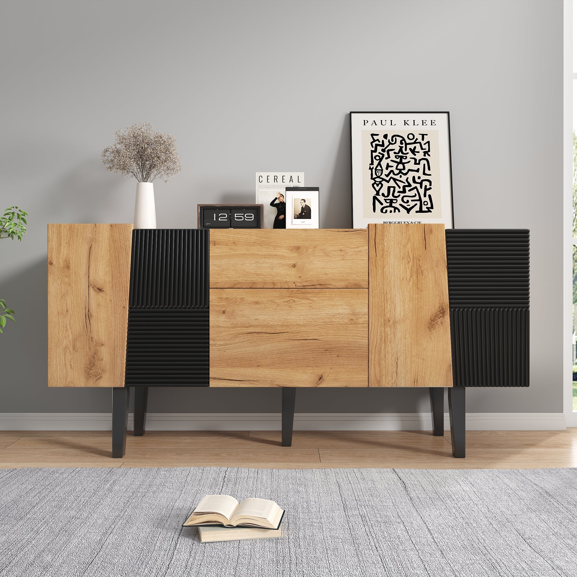 Contemporary TV Cabinet with Storage for 60" Televisions, Wooden Entertainment Center