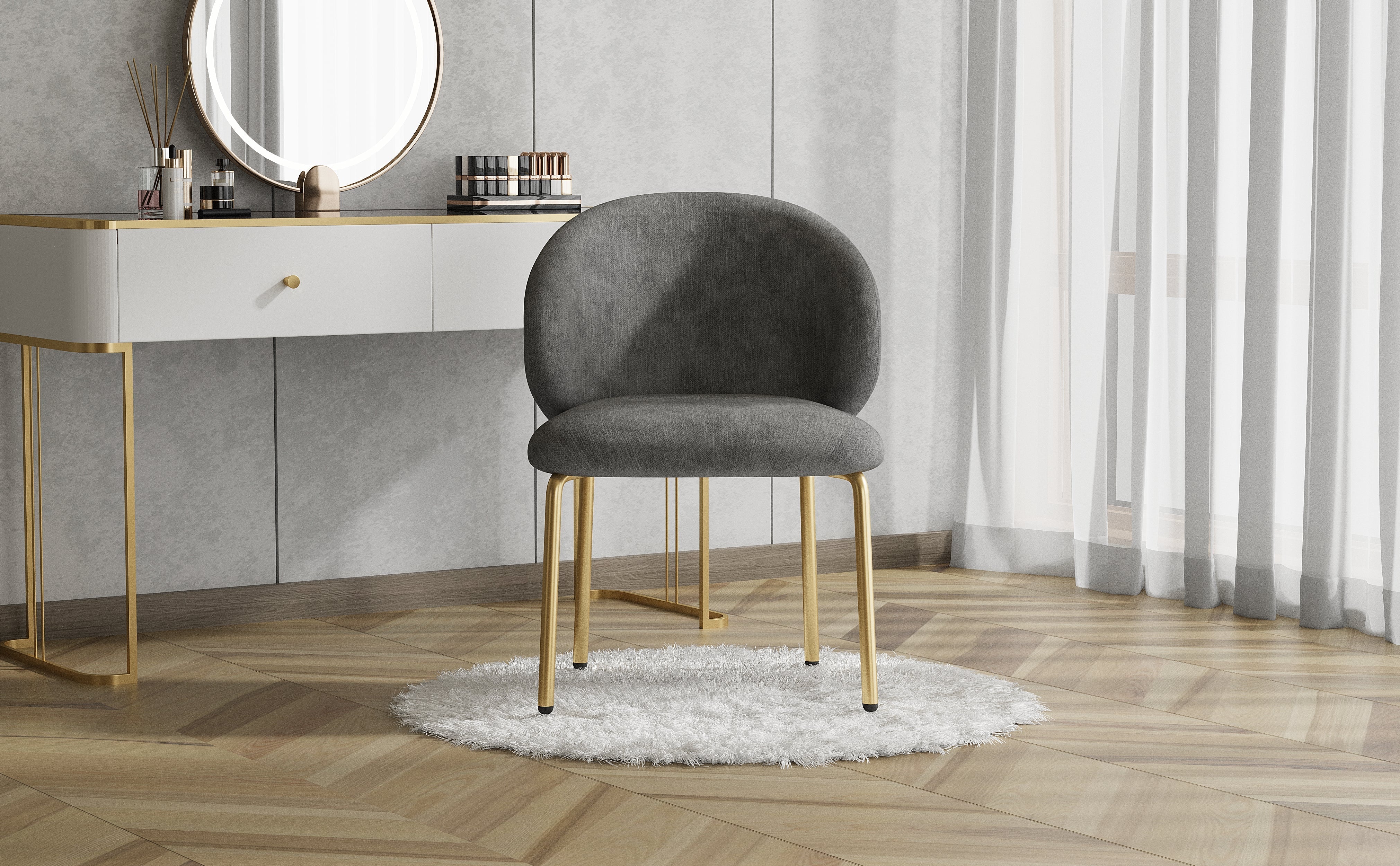 Dining/Lounge Chair Gold Legs Chenille Grey