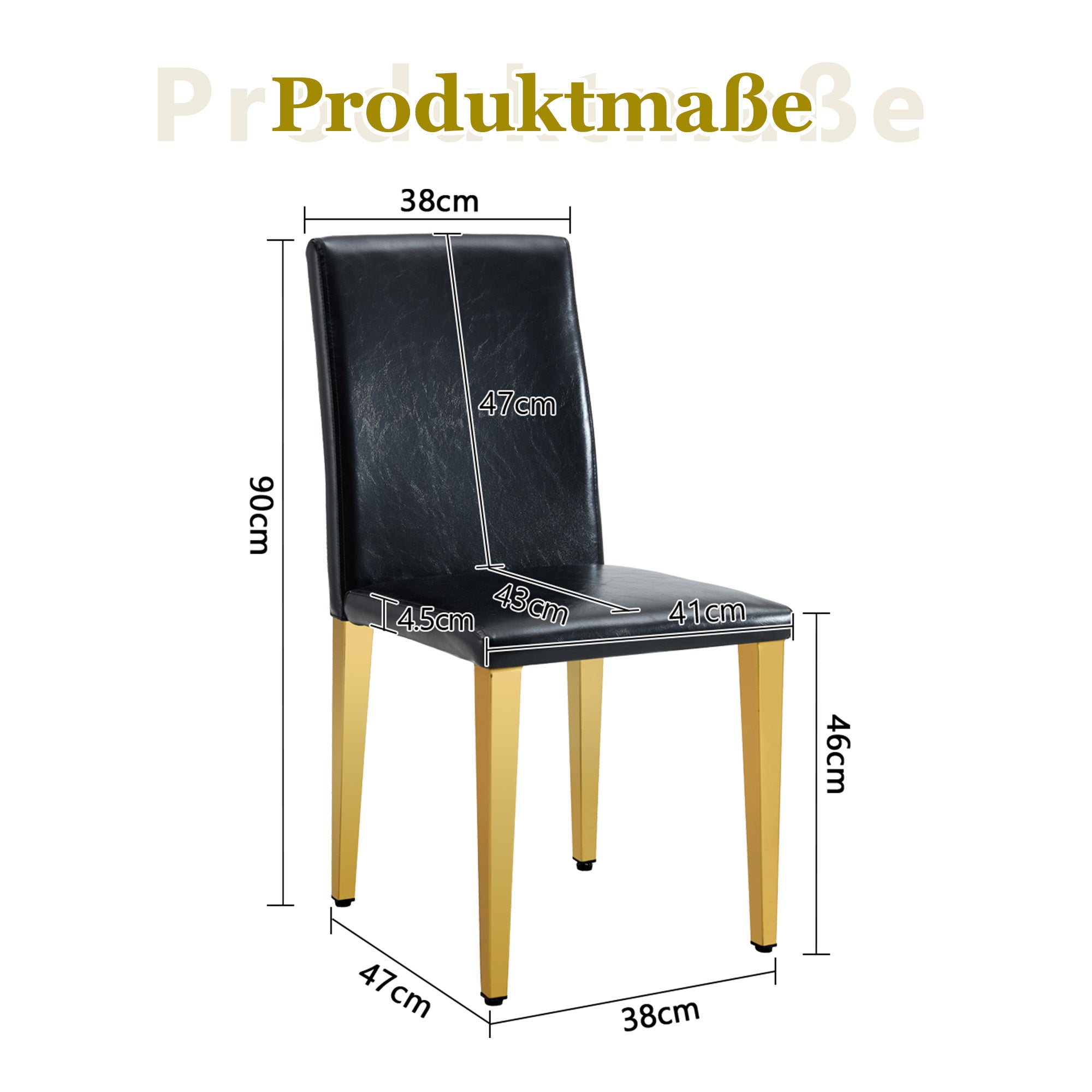 Minimalist Dining Chairs Set of 4, European Lightweight Luxury Style, Black and Gold