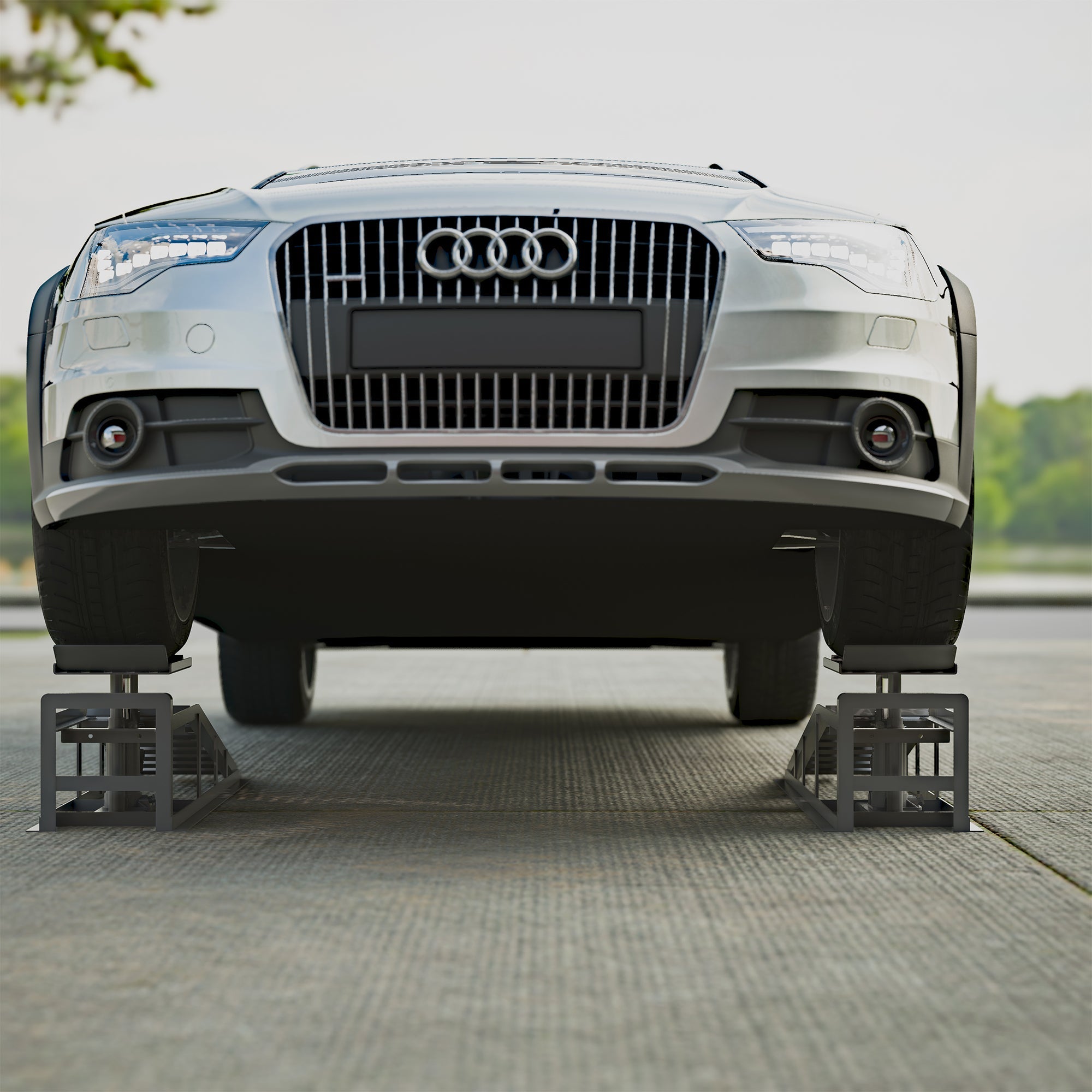 Car Loading Ramp Set, 2-Piece Height-Adjustable Lifting Platform, Grey