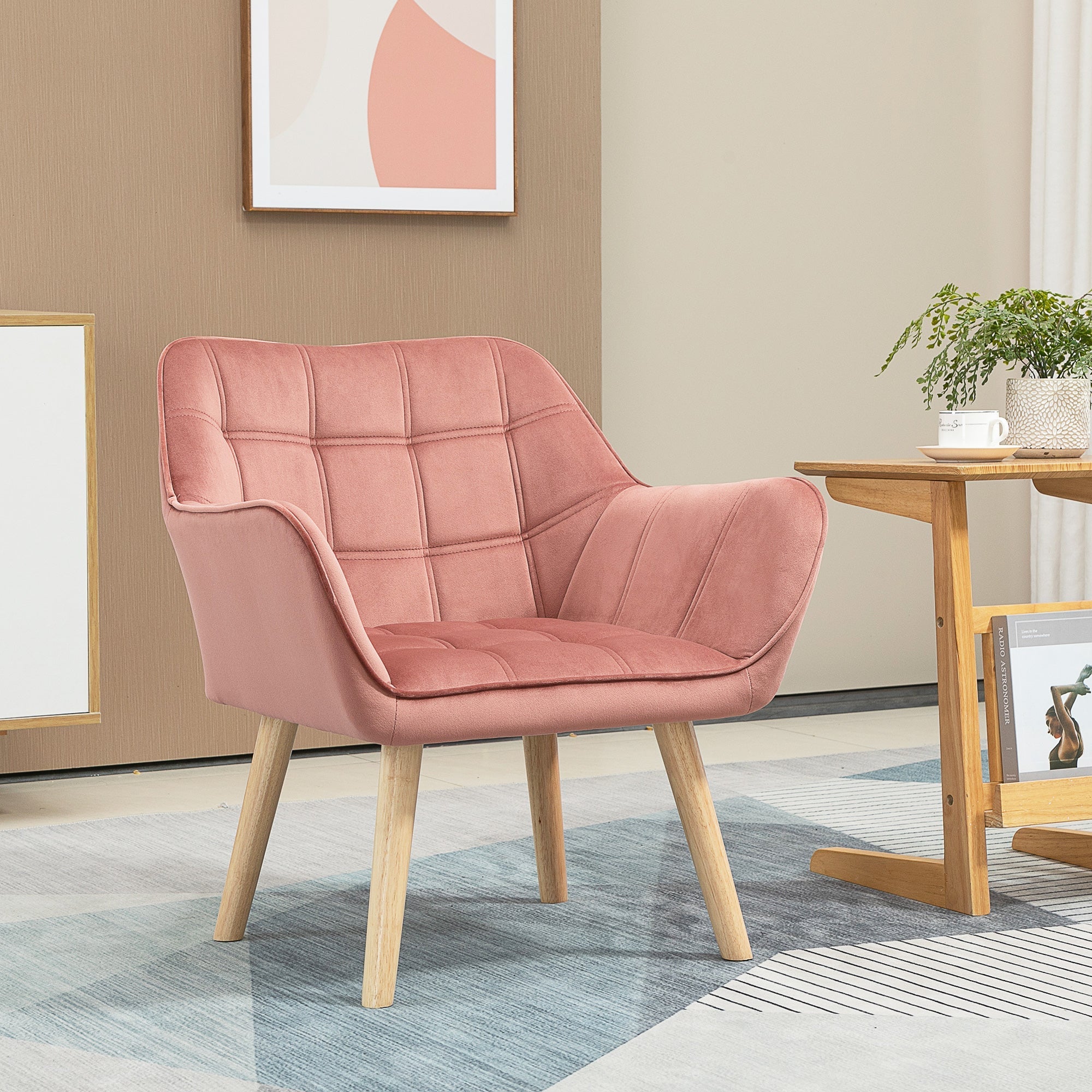 Single Armchair, Relaxing Velvet-Look Upholstered, Raised Legs