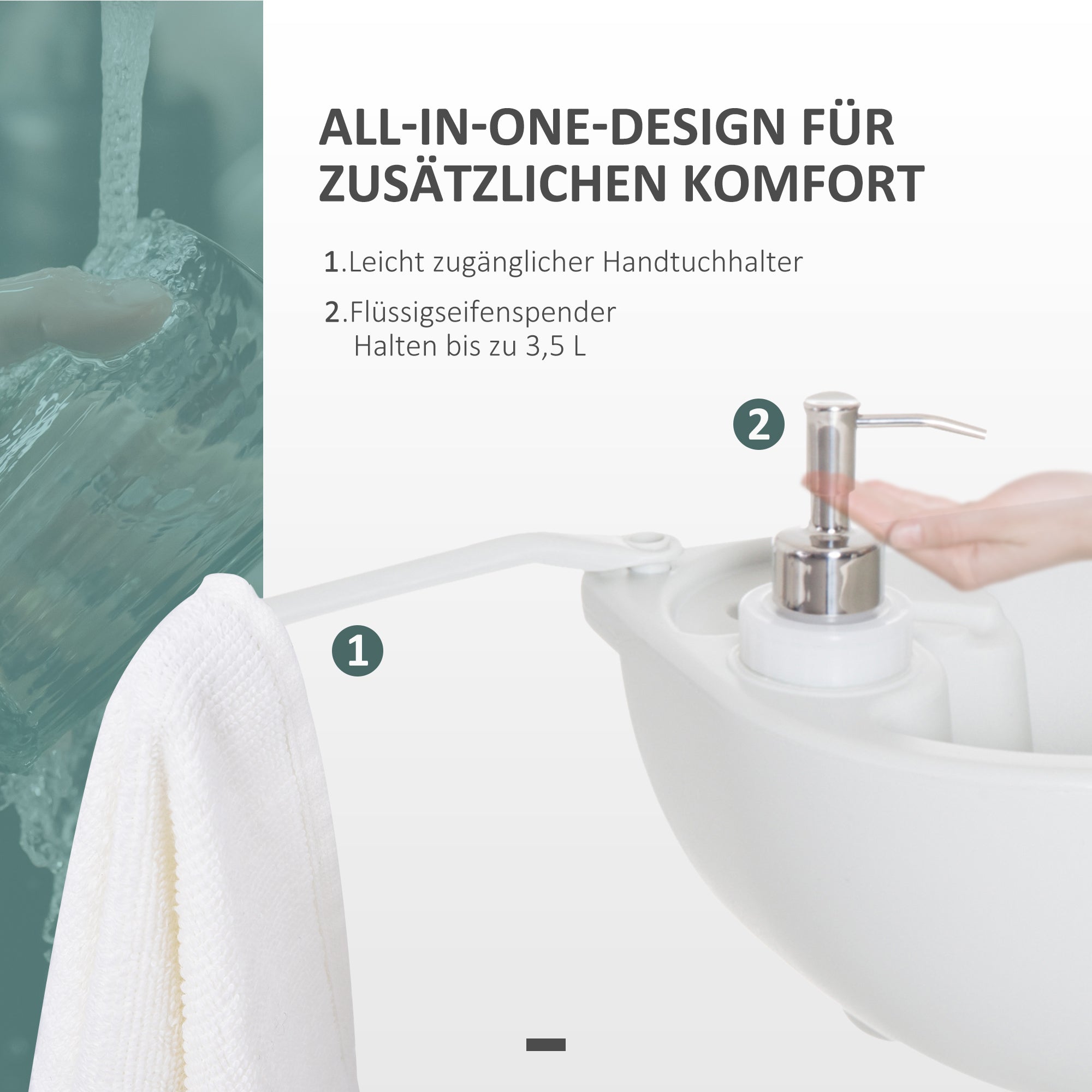 Camping Washbasin 17L Hand Sink Dispenser Outdoor Use, HDPE Light Grey