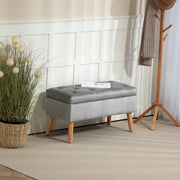 Storage Bench, Upholstered Velvet Look Bed Bench with Lid, Rubberwood Grey