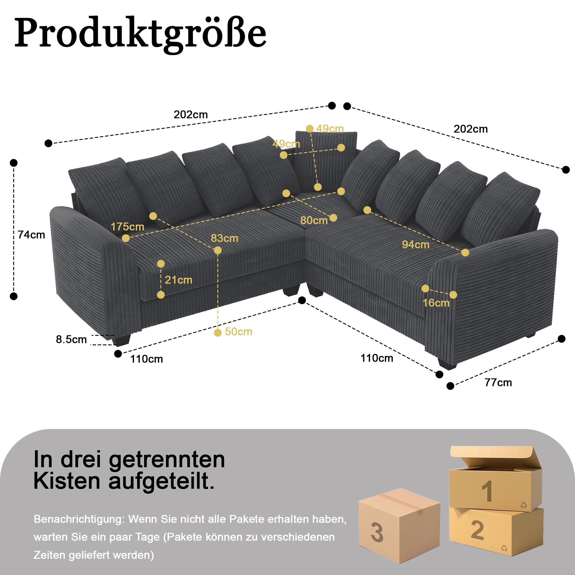 Modular L-Shaped Combination Sofa Repositionable Cushions