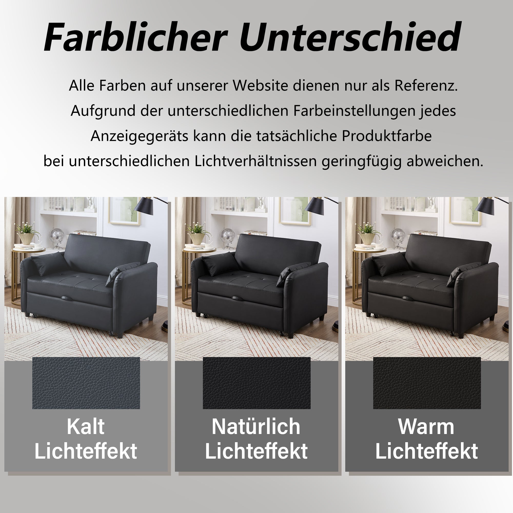 Multifunctional Sofa Bed Two-Seater Pull-Out, 3-Position Adjustable Backrest, Water-Repellent PU Material