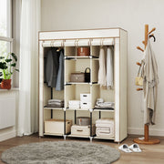 Fabric Wardrobe with Rails and Shelves, Cream White