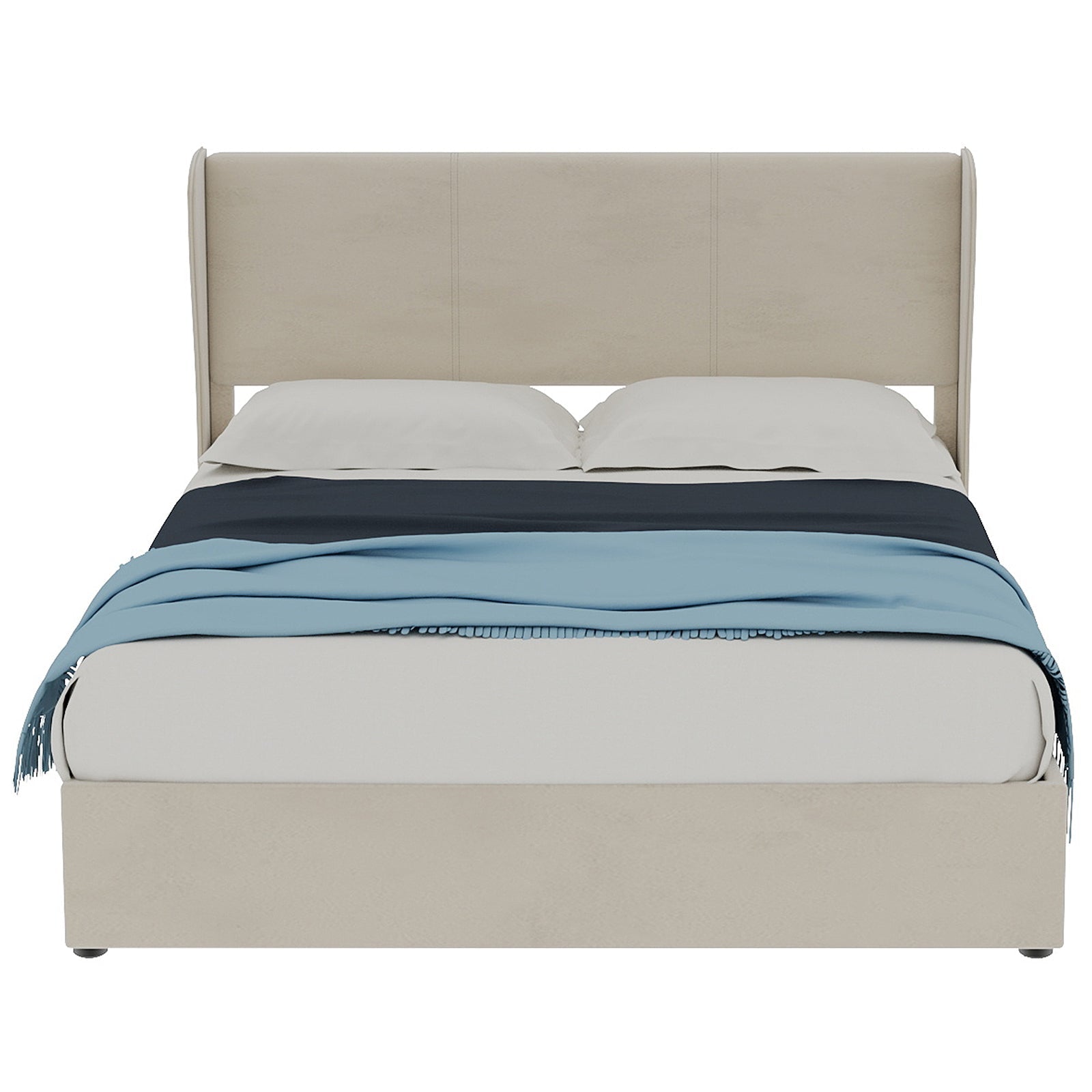 Modern Minimalist Upholstered Bed, 140x200 cm with Gas Lift Storage and Headboard, Beige