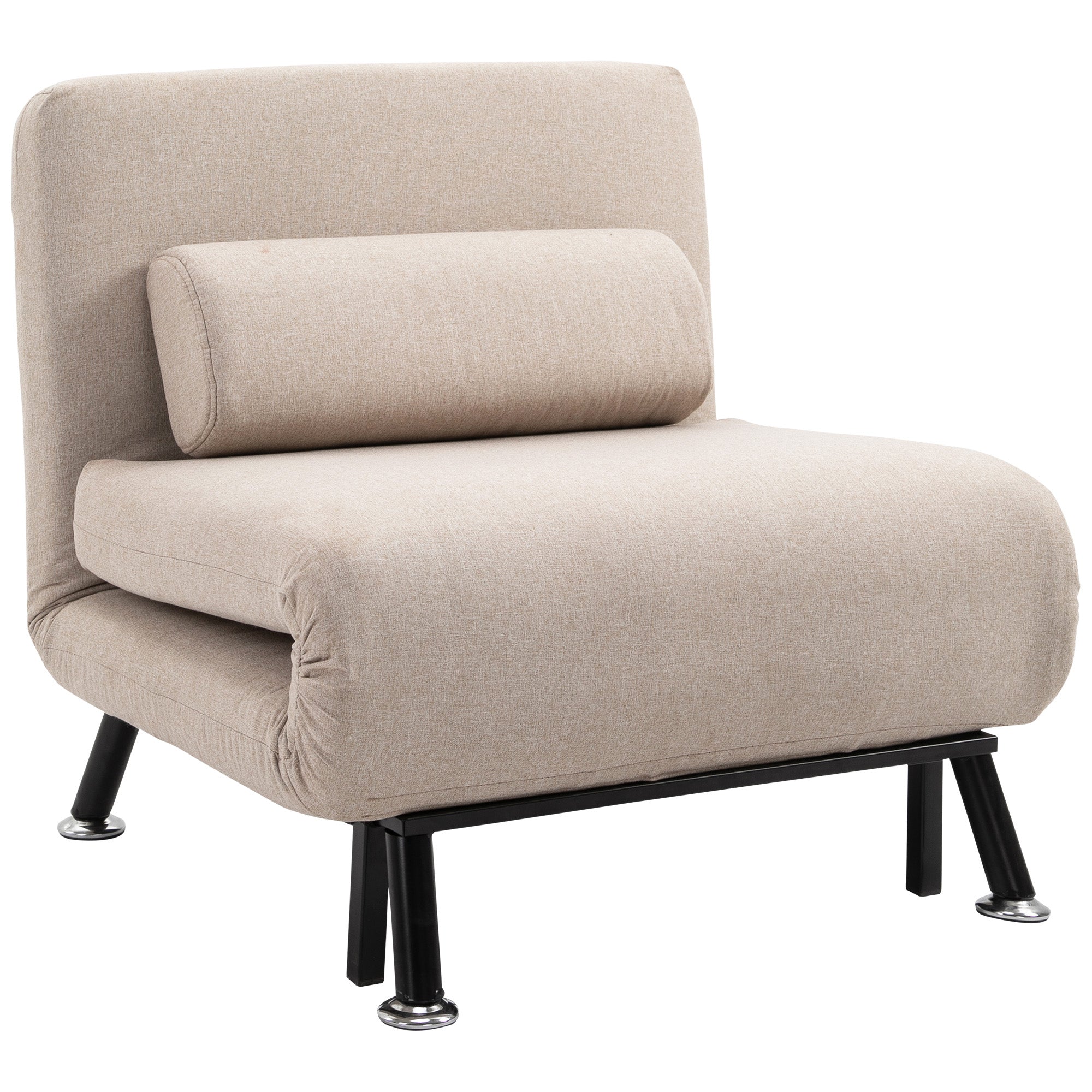 Sleeper Chair Folding Recliner with Bed Function, Adjustable Backrest, Beige Linen Look