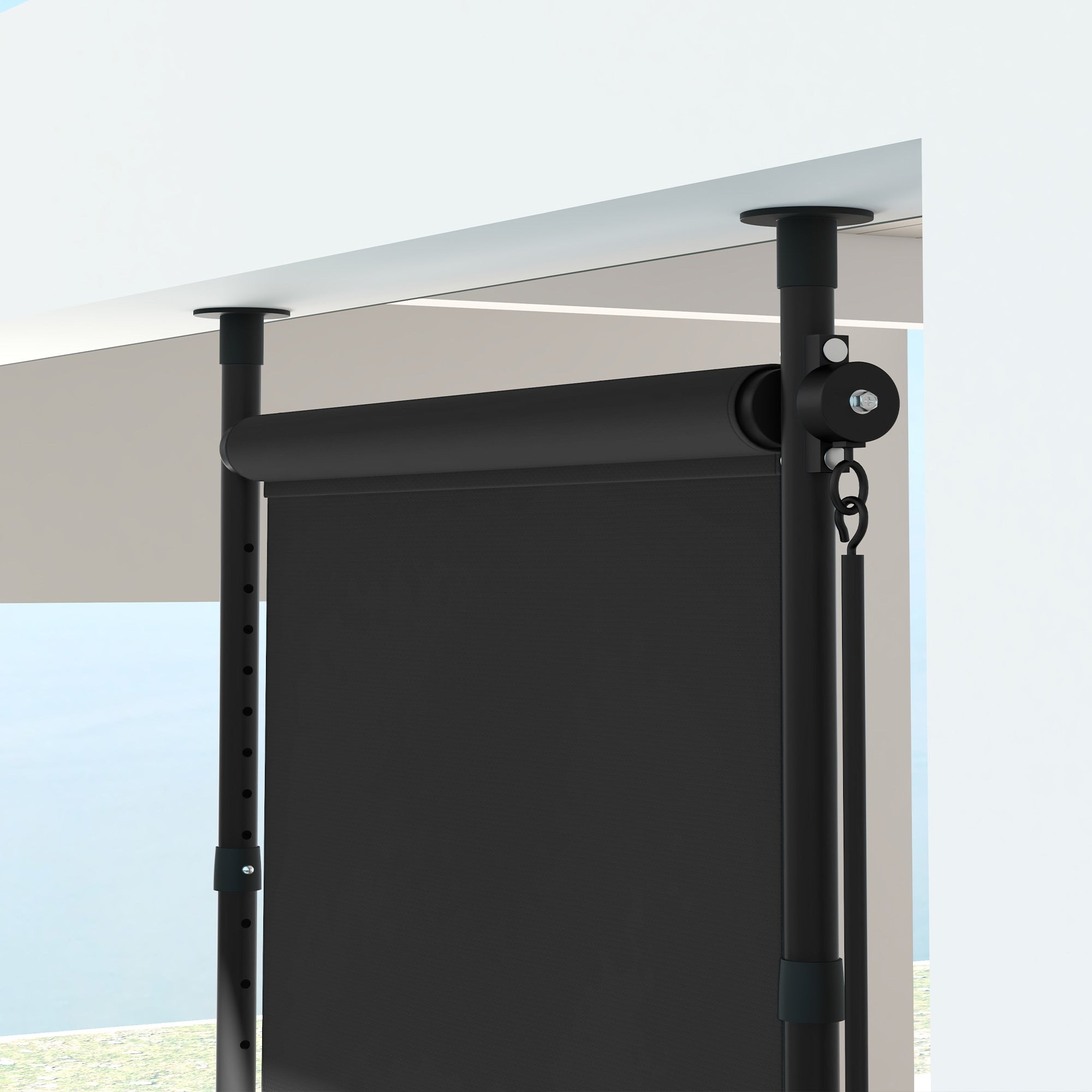 Vertical Awning Sunshade Balcony Blind 120x220-310cm Weatherproof Crank, Dark Grey Polyester