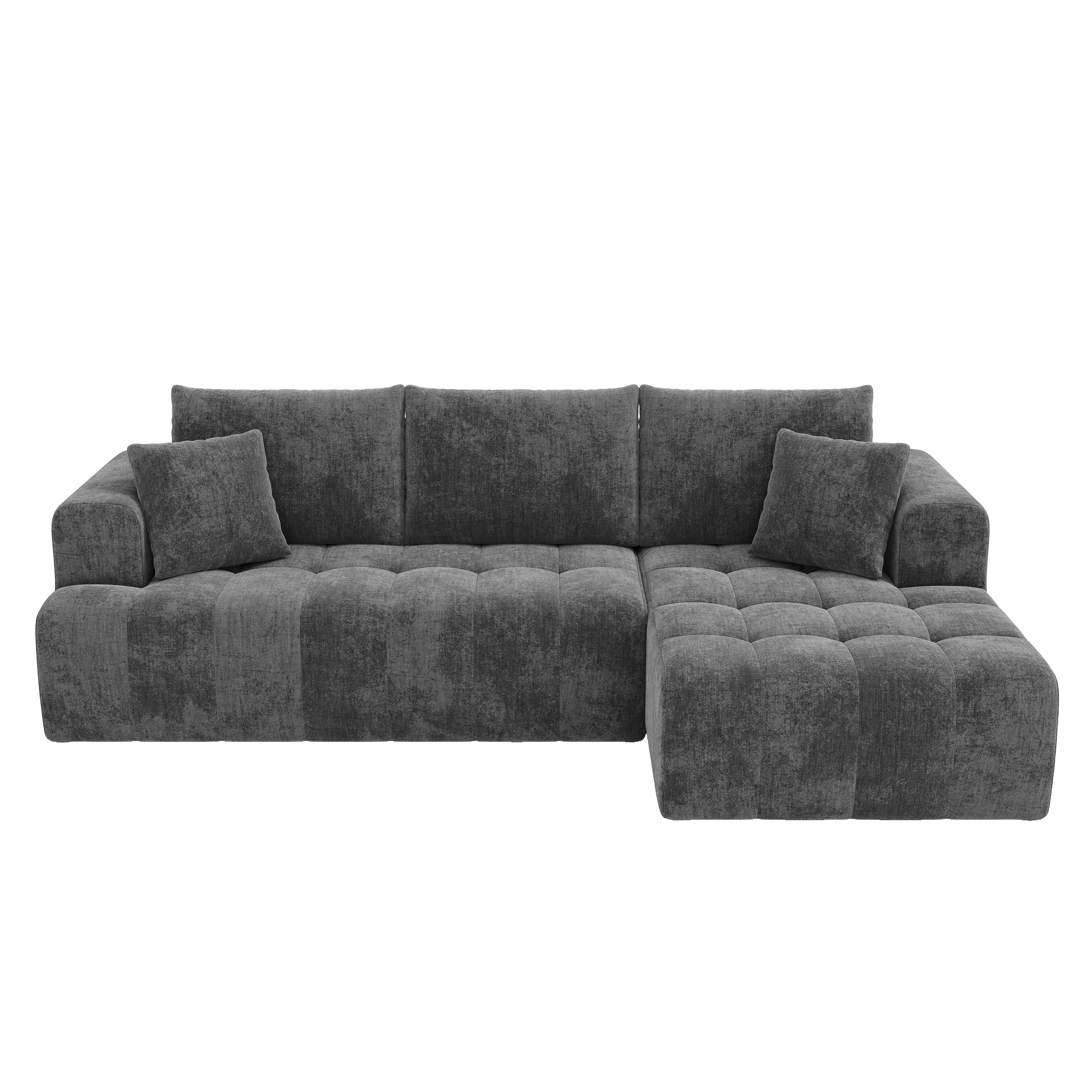 Modular L-shaped Corner Cloud Sofa, Frameless Low-Profile Design, Gray Chenille Fabric