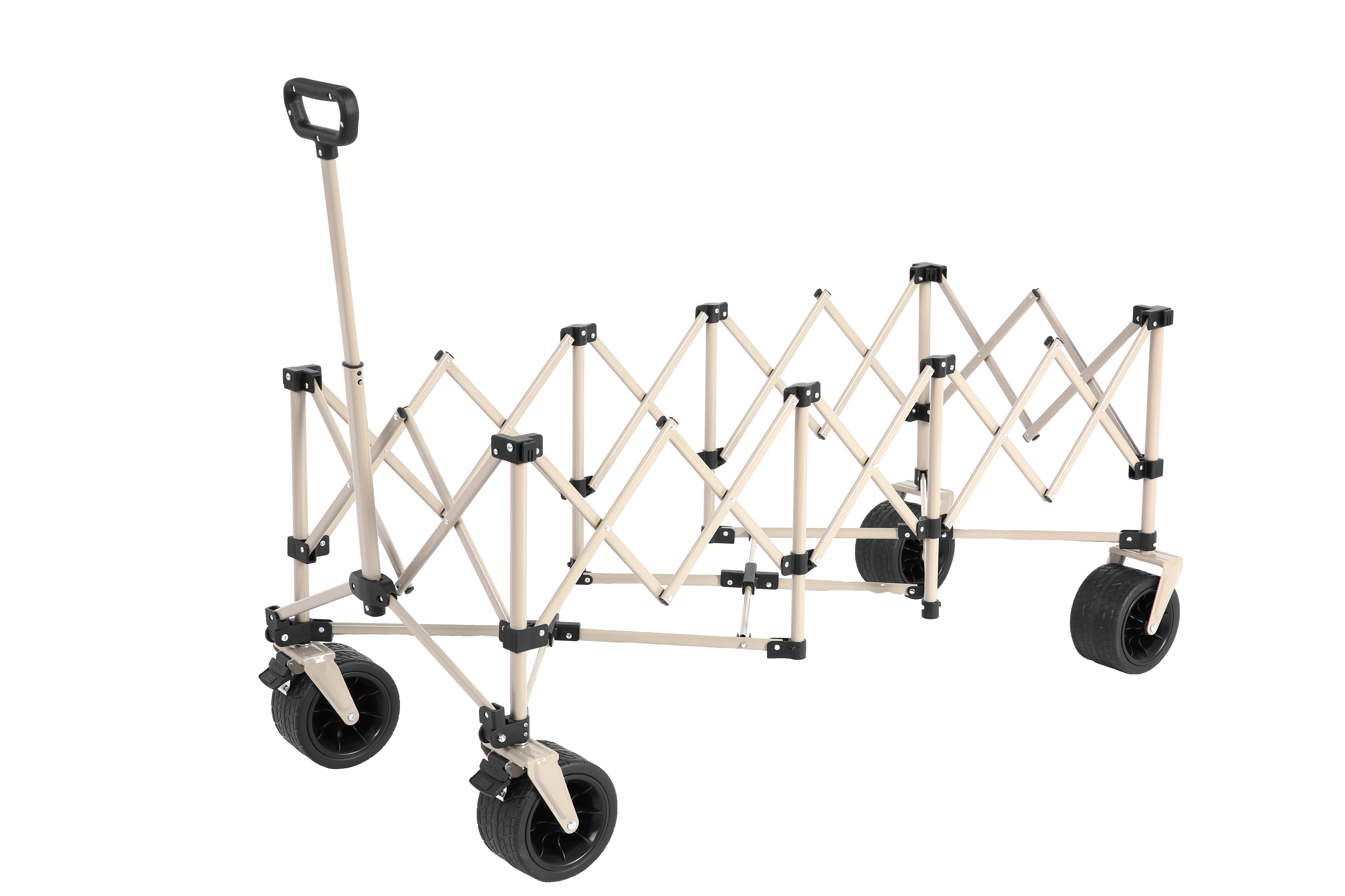Foldable Extended Wagon, 220lbs Capacity, 300L Utility Cart, All-Terrain Wheels, Drink Holders, Beige