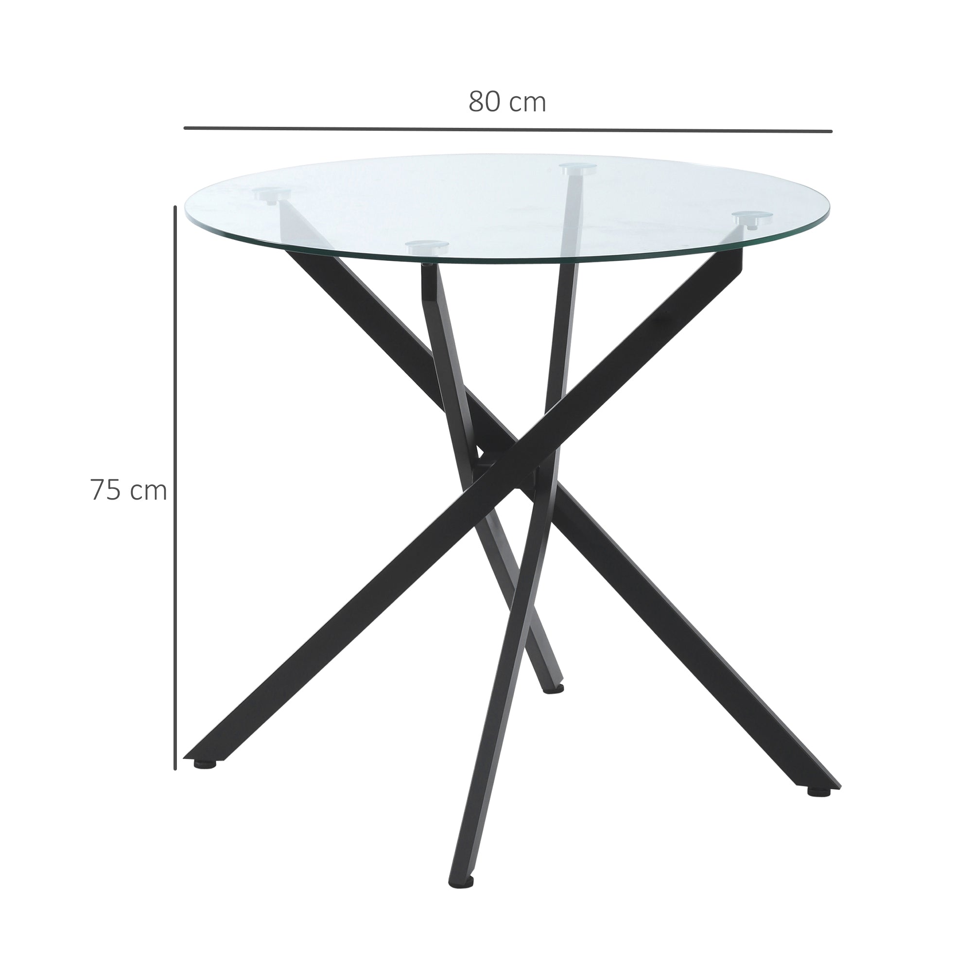 Coffee Table, Round Glass Side Table with Safety Glass, Black Metal Frame
