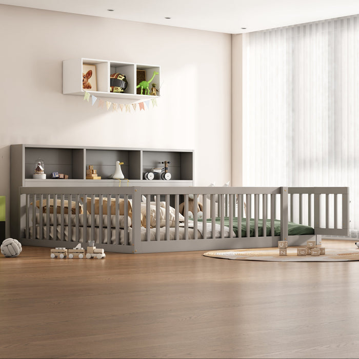 Daybed Sofa Bed 140x200cm with Bedside Storage Railing, Grey Pine Wood