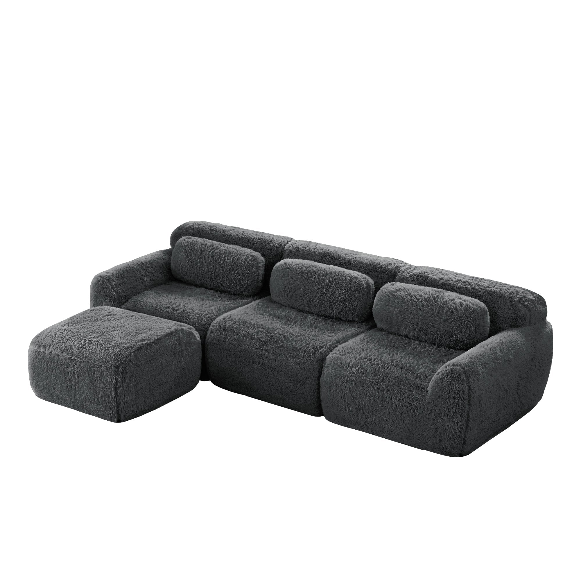 L-shaped Modular Sofa Frameless Deep No Assembly - Plush Fabric Grey