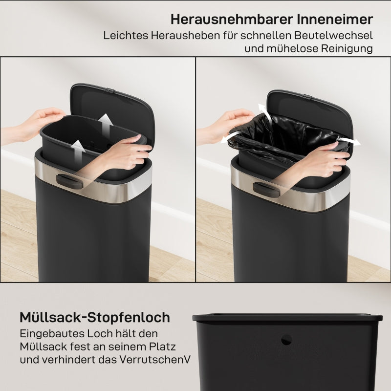 Kitchen Waste Bin Stay-Open Lid Inner Bucket - Black