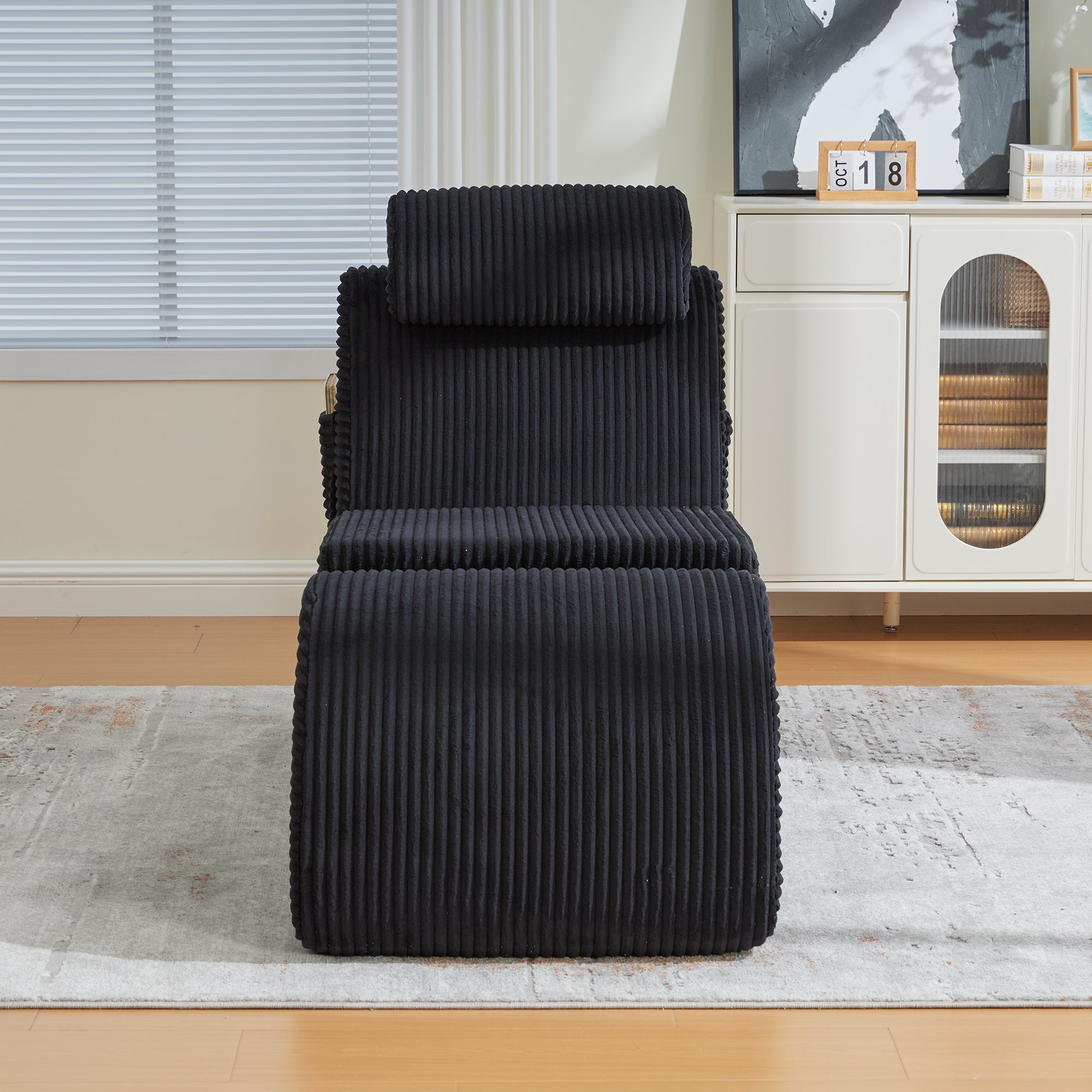 Modern Leisure Chair with Ergonomic Compression Foam and Side Pocket, Black