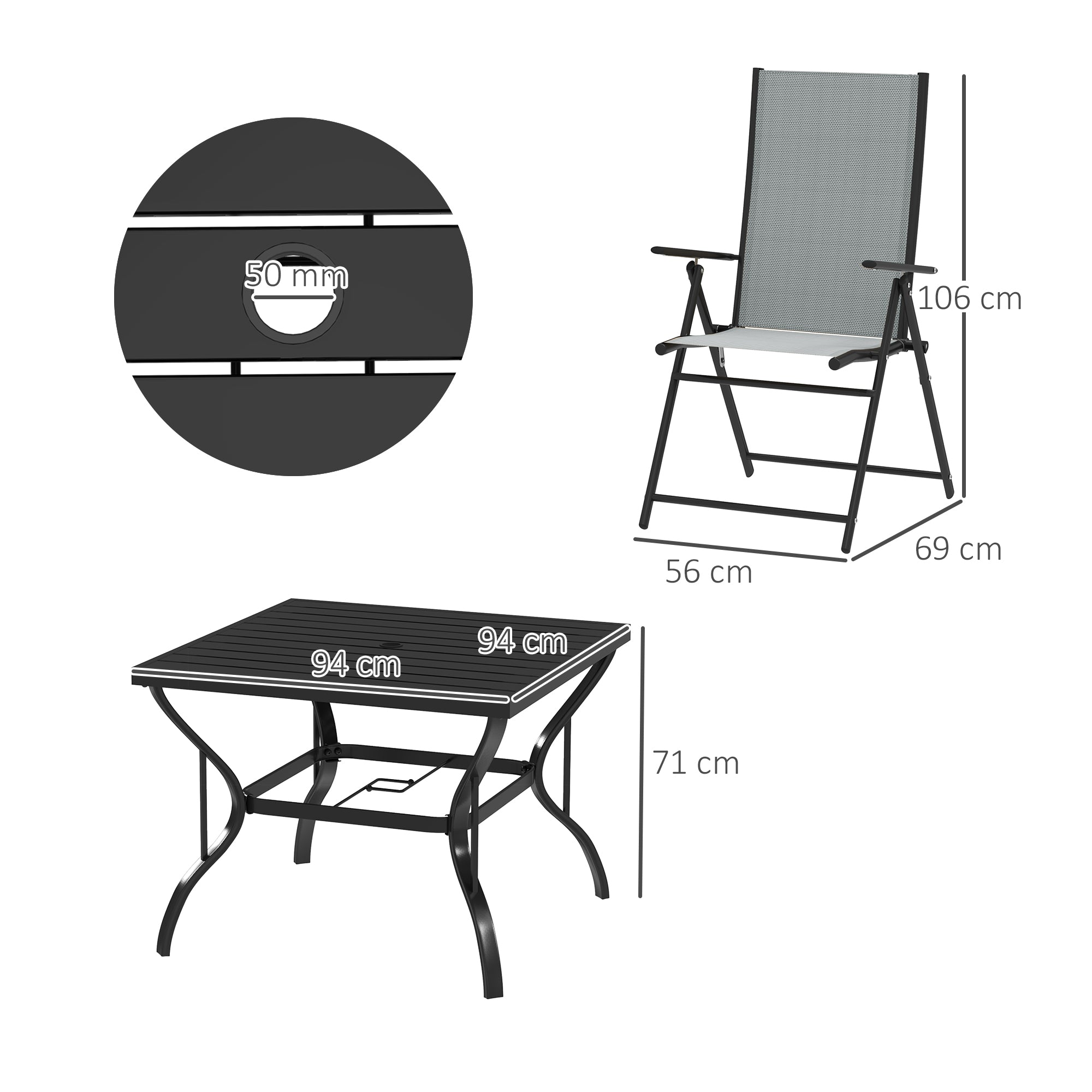 Five-Piece Patio Set Steel Frame Grey/Black