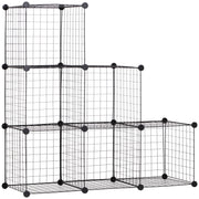 Shelving Unit, 6 Compartments, Wire Mesh Cube, Black