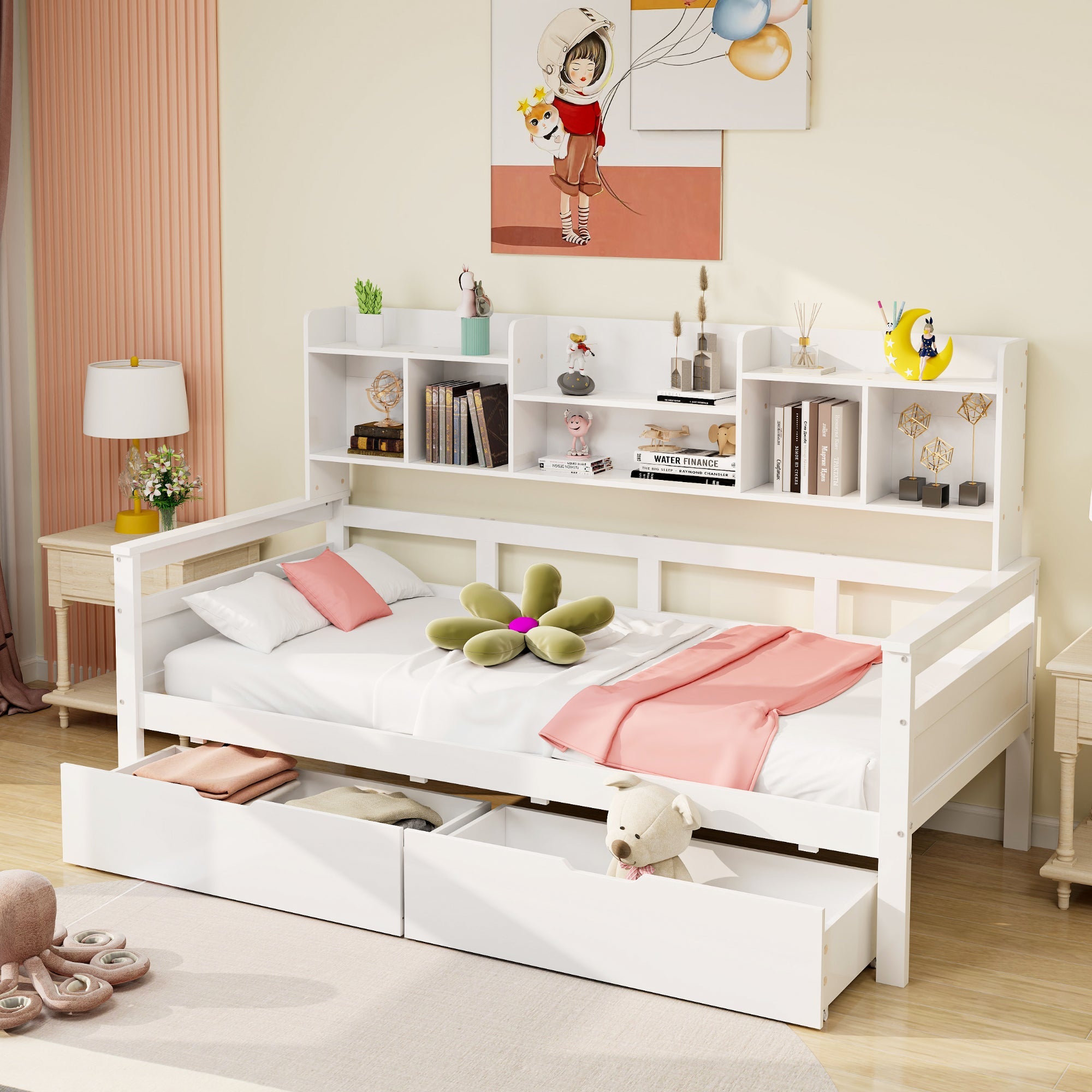 Sofa Bed 90x200, Storage Slatted Frame, Solid Wood White