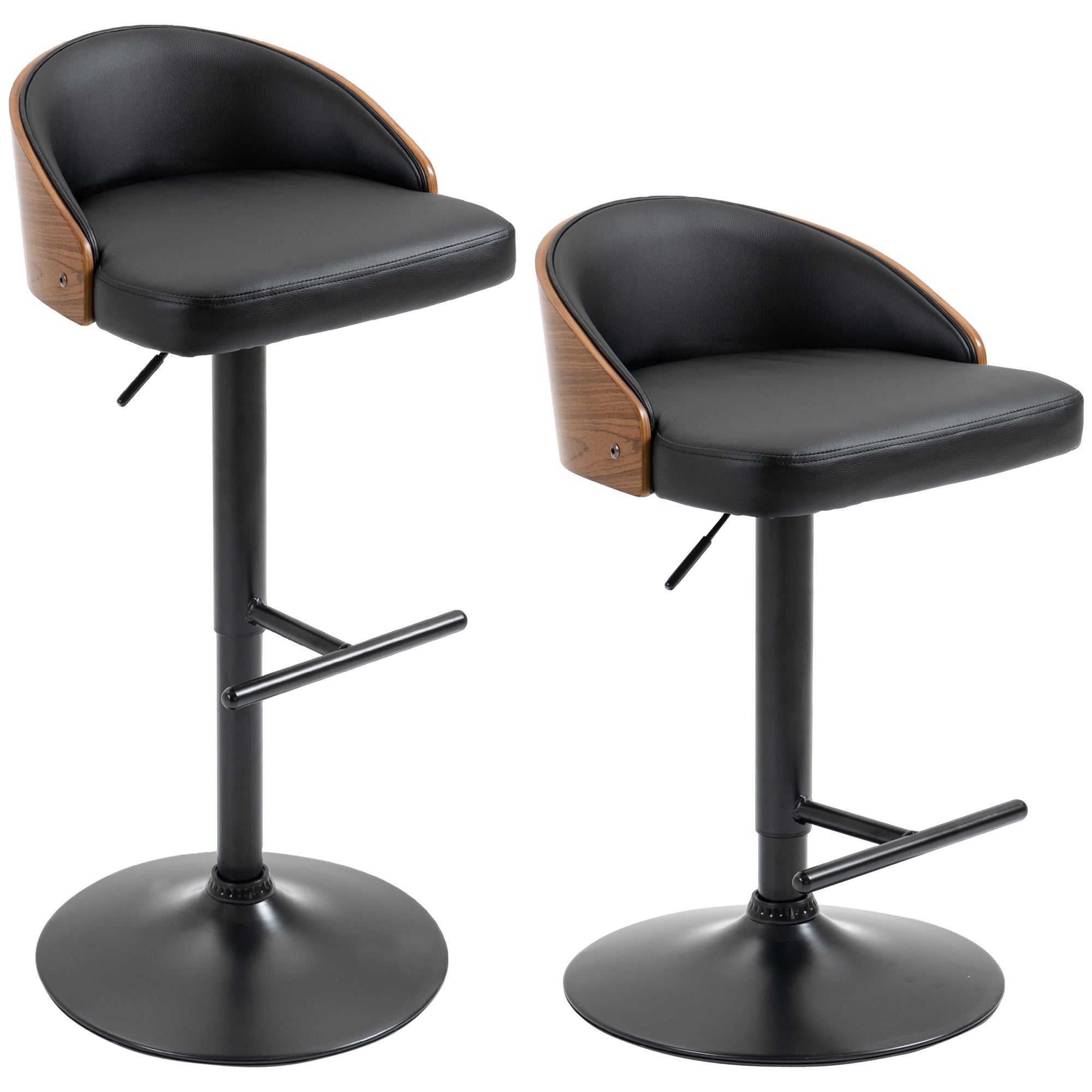 Bar Stools, Swivel Height-Adjustable with Footrest, Faux Leather Wood