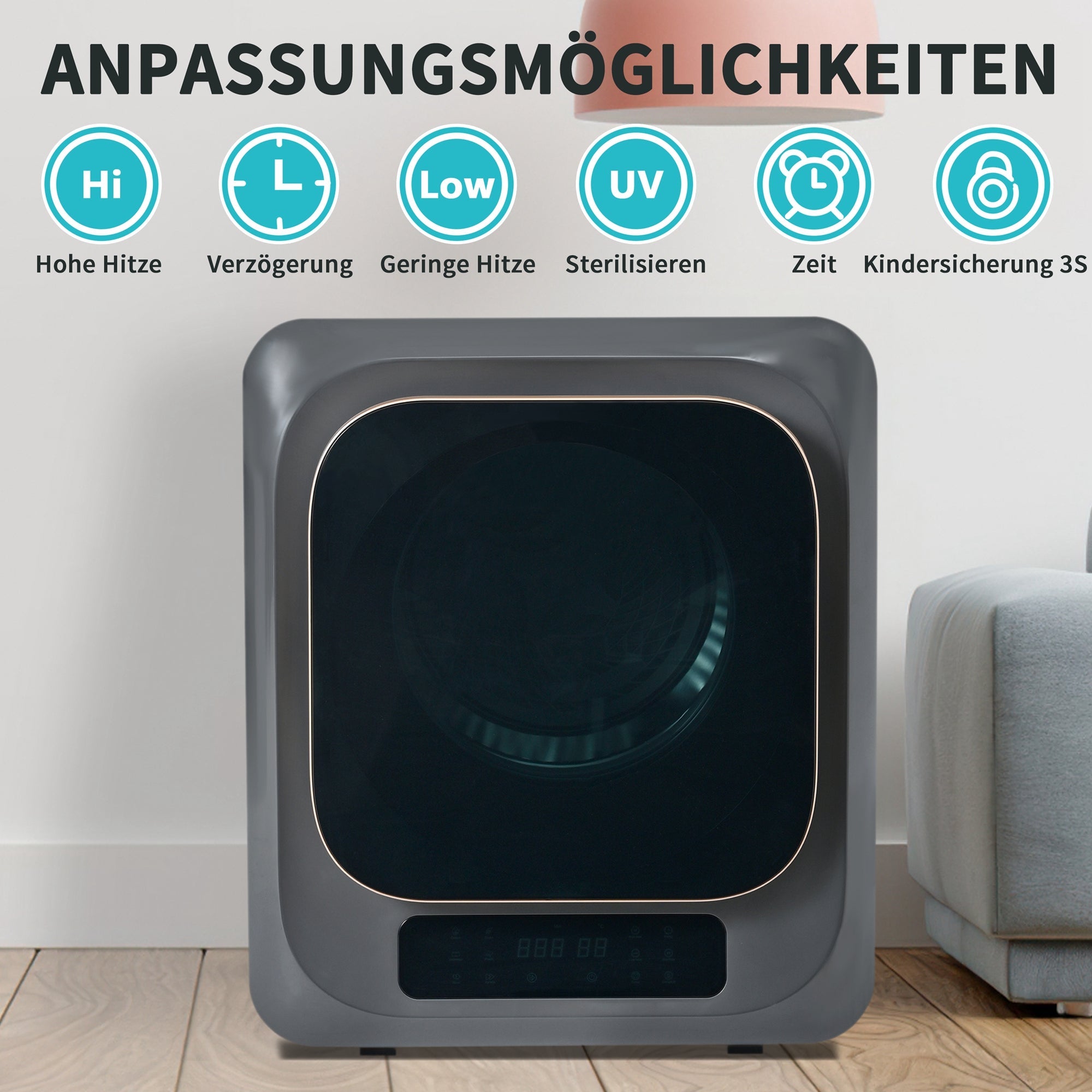 Exhaust Gas Dryer 3kg (Up to 4kg) 850W 6 Programs Overheat Protection, Stainless Steel