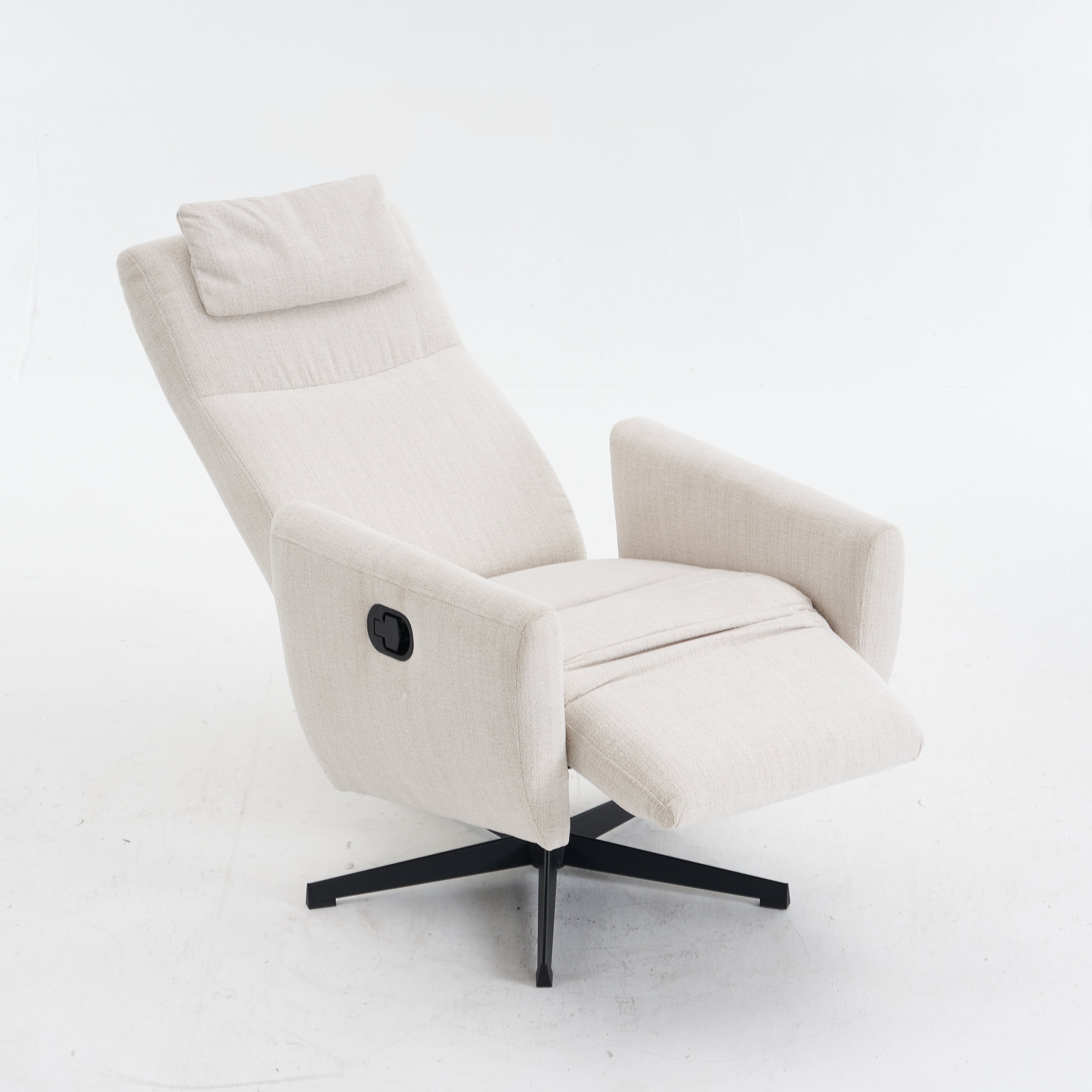 Chenille Fabric Recliner with Pillow Padded Seat and Footrest, Beige