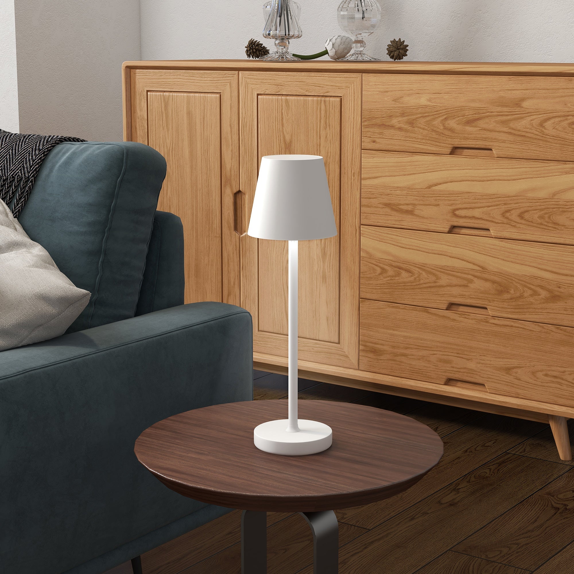 Table lamp rechargeable USB with 3 light colors portable bedside lamp metal white