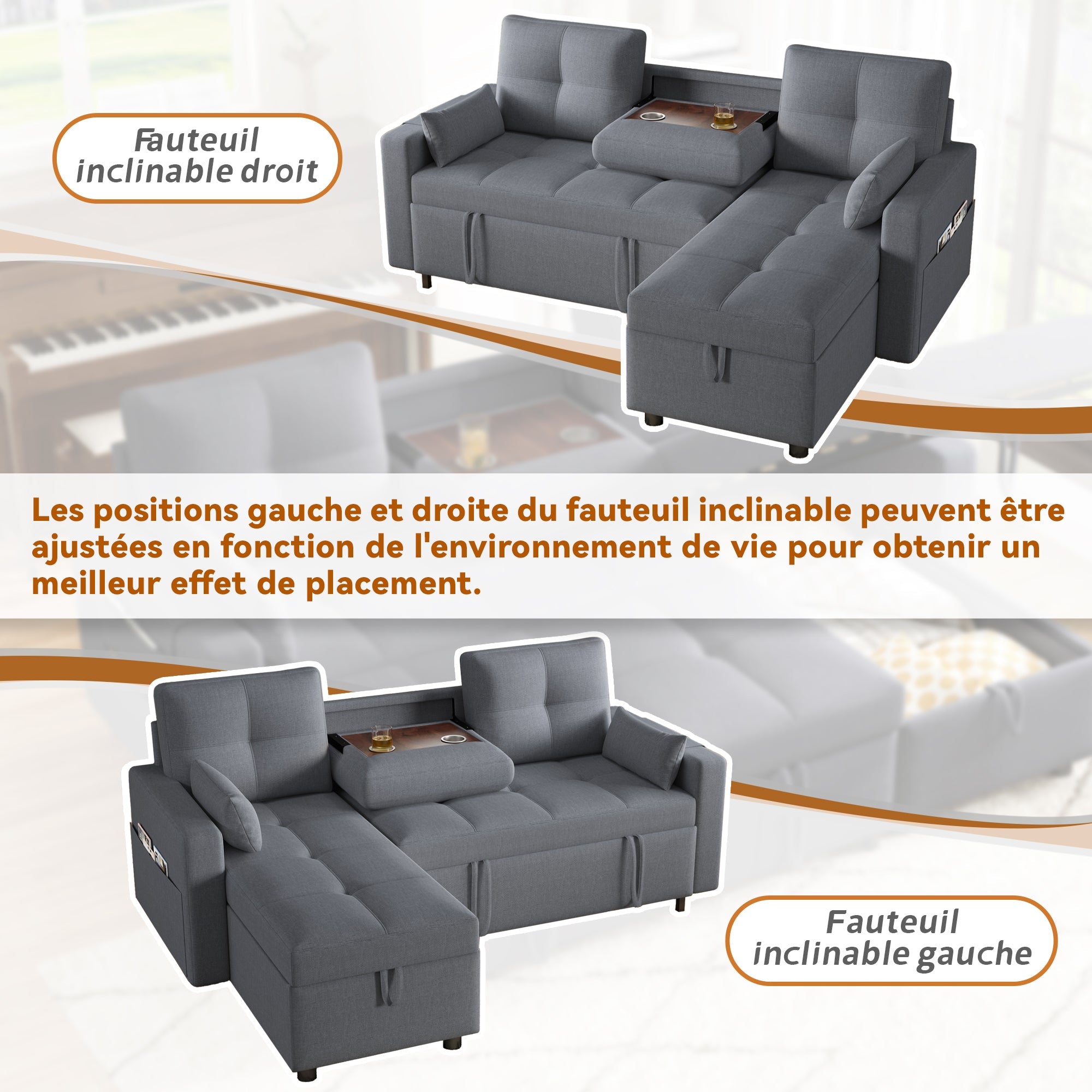 Modern L-Sofa Modular Pull-out Sofa Bed Sleeping Function Storage Cup Holder