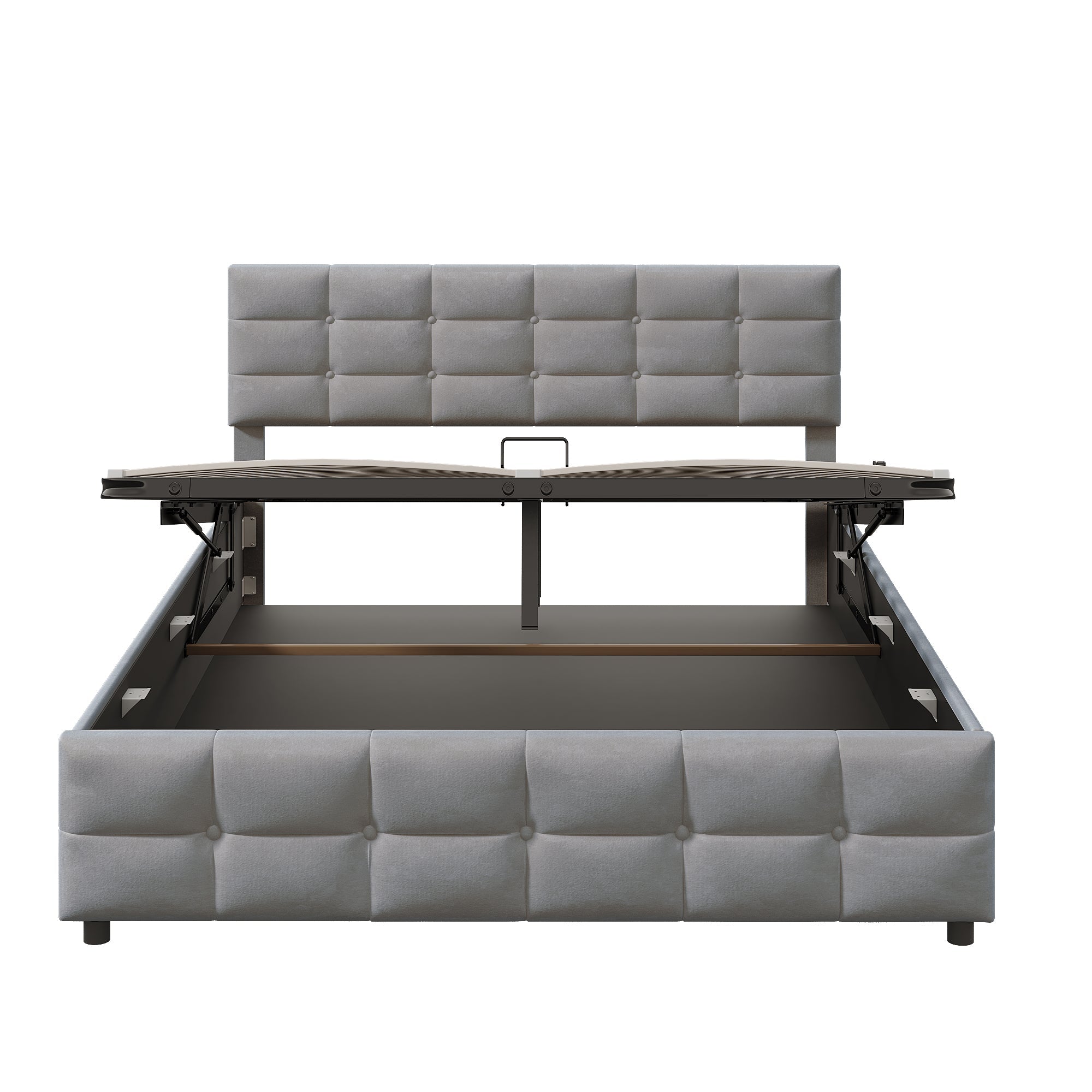 Upholstered Bed, 180*200cm Hydraulic Single with Slatted Frame, Dutch Velvet Grey