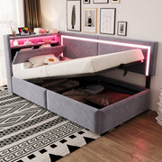 Upholstered Sofa Bed 90x200 LED USB Hydraulic Storage Light Grey Velvet