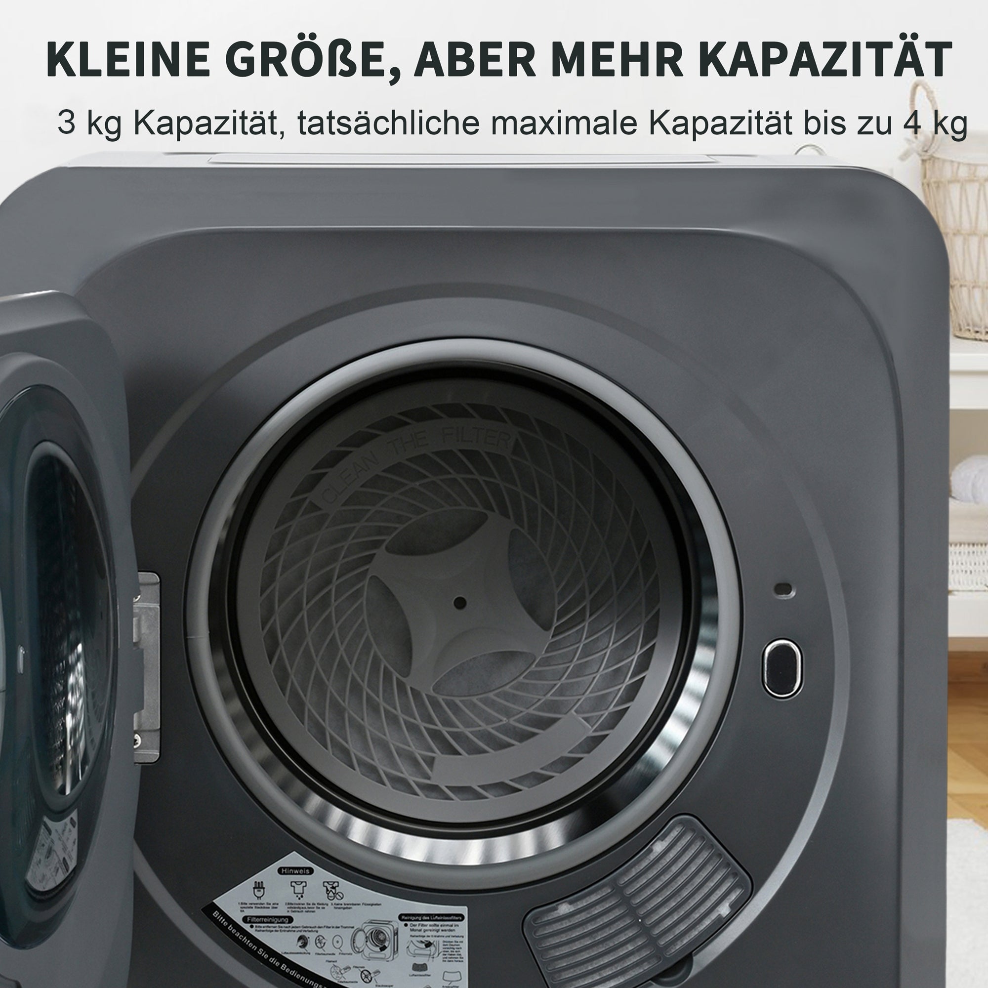 Exhaust Gas Dryer 3kg (Up to 4kg) 850W 6 Programs Overheat Protection, Stainless Steel