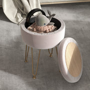 Storage Ottoman 5L Padded Top Light Pink Velvet-Feel